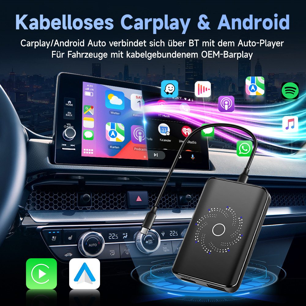 Hikity CarPlay AI Box Android 12.0 4GB+32GB Wireless Auto YouTube & CarPlay Adapter