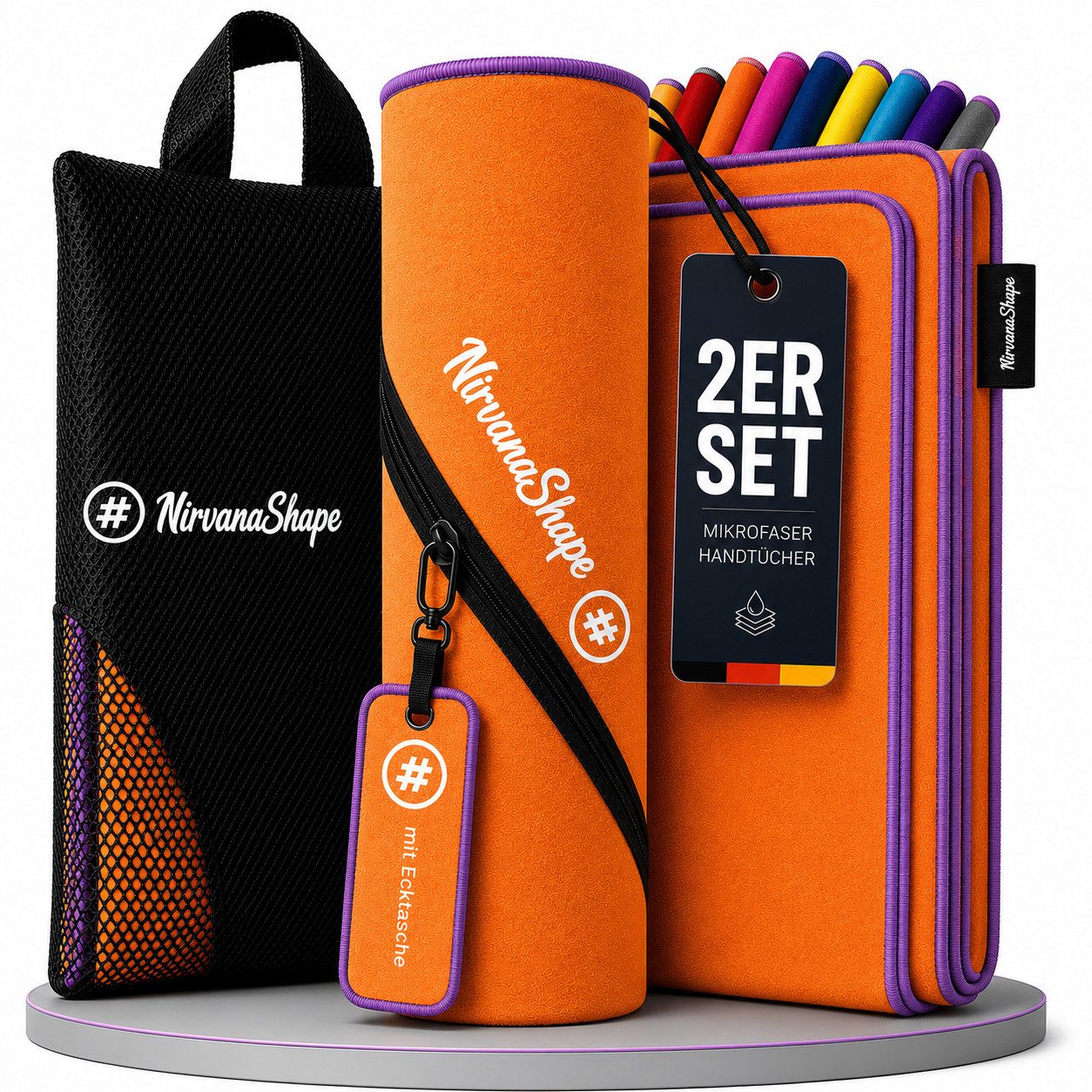 NirvanaShape Reisehandtuch Mikrofaser Handtücher Set, Badehandtuch, Reisehandtuch, Strandtuch, Ecktasche mit Reißverschluss, saugfähig, leicht, schnelltrocknend