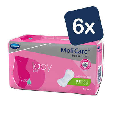 Molicare Einlage Premium lady pad: Inkontinenz-Einlage für Frauen bei Blasenschwäche, 2 Tropfen, mit Aloe vera, 14 Stück (6x14)