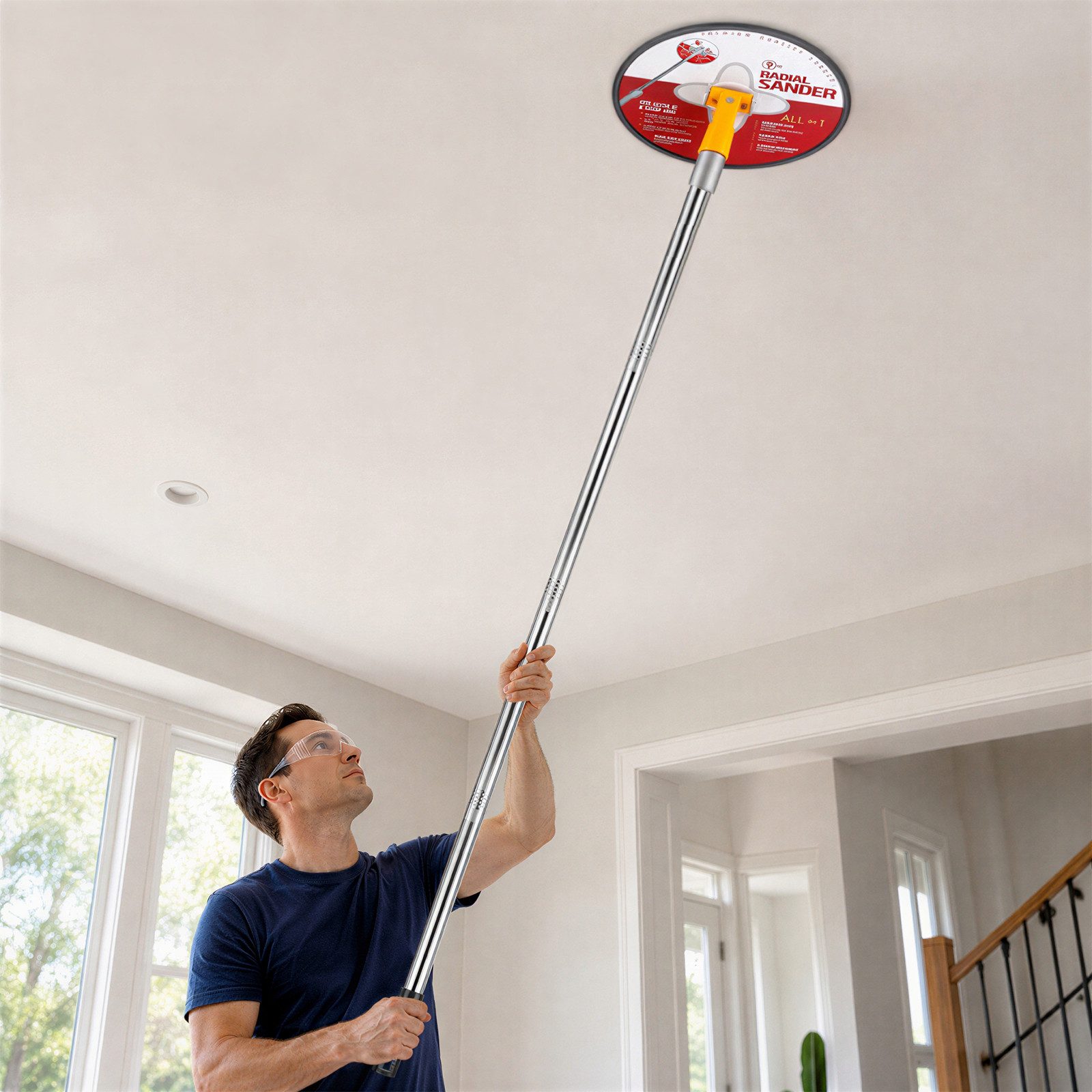 BlingBin Schleifpapier Handschleifer mit Verlängerungsstange & 360° drehbarem 22cm Rundkopf, (15er Set, 15 St., Verfügbare Körnungen Schleifblätter: 80, 120, 150, 180, 240), Klettaufnahme, für Gips und Holz, inkl. 10 Schleifblättern P80–P240