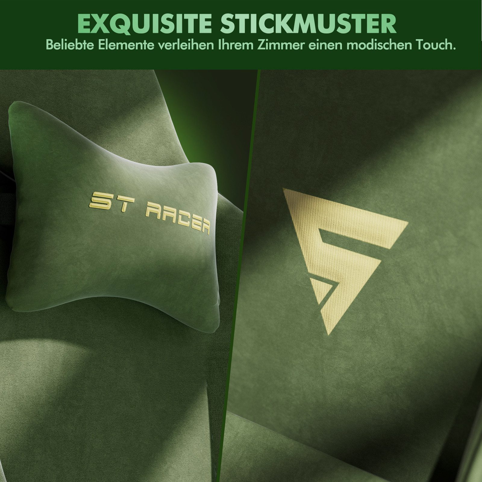 Ferghana Gaming-Stuhl Gaming-Stuhl: Kopfstütze, Lendenkissen, Armlehnen, Fußstütze (Packung), Ergonomischer PC-Stuhl,Rückenlehne 90°-125° – Bild 5 von 5