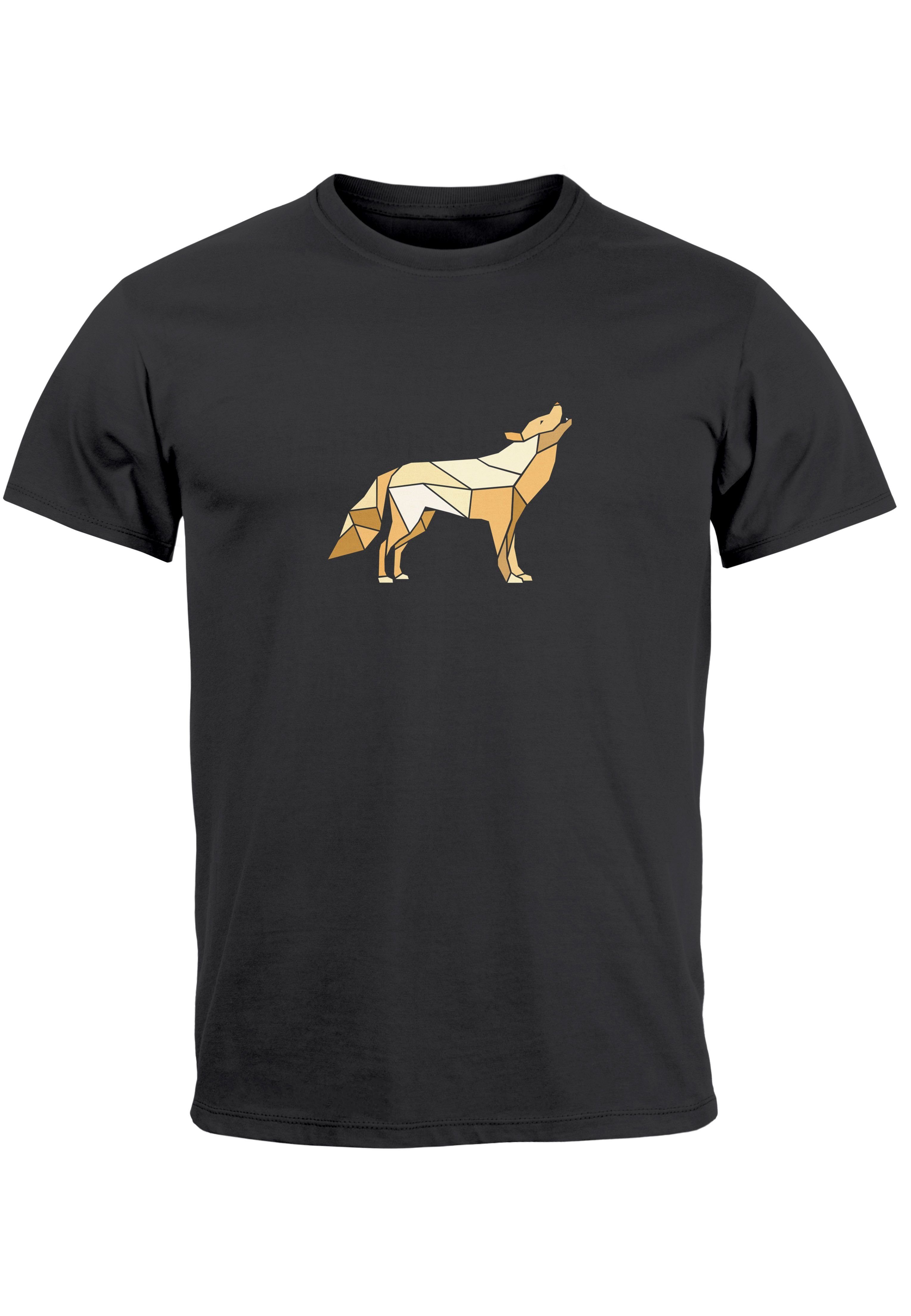 Grafik Print anthrazit Fashion Bedruckt T-Shirt Wolf Print-Shirt Polygon mit Tiermotiv Herren Neverless Outdoor