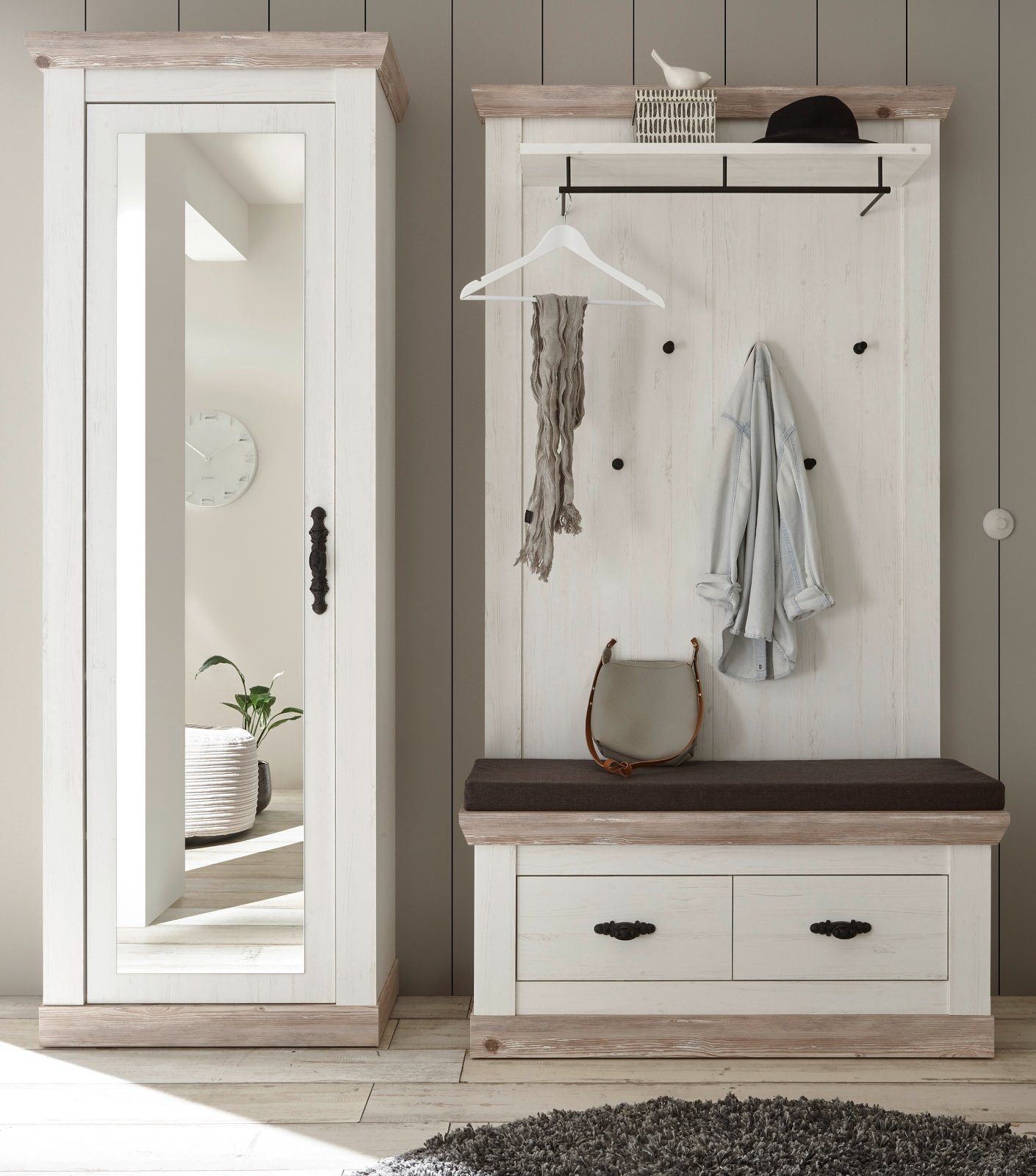 Furn.Design Garderoben-Set Rovola, (Flurgarderobe 3-teilig Pinie günstig online kaufen