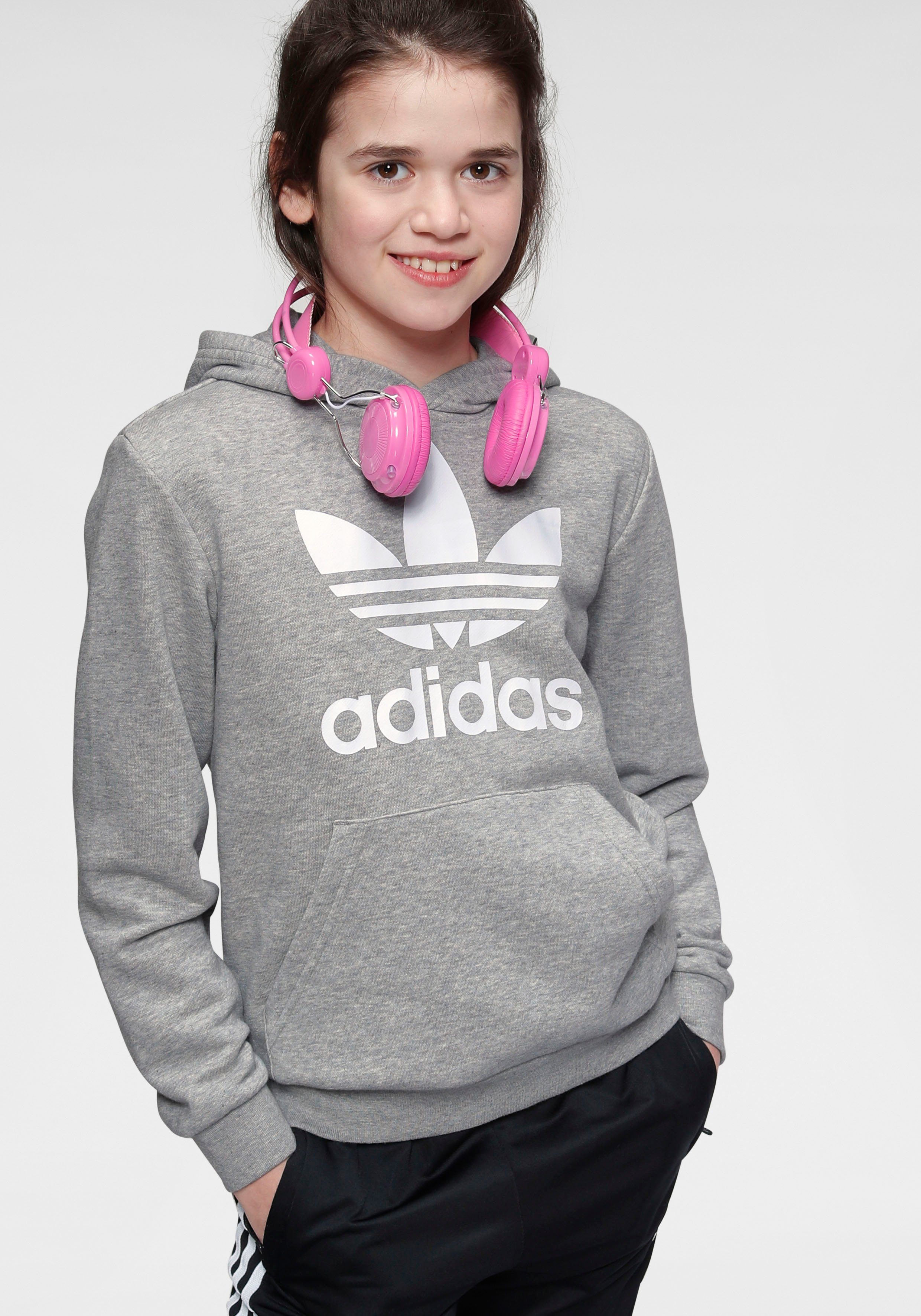 Heather / Sweatshirt Originals Medium Grey HOODIE adidas White TREFOIL