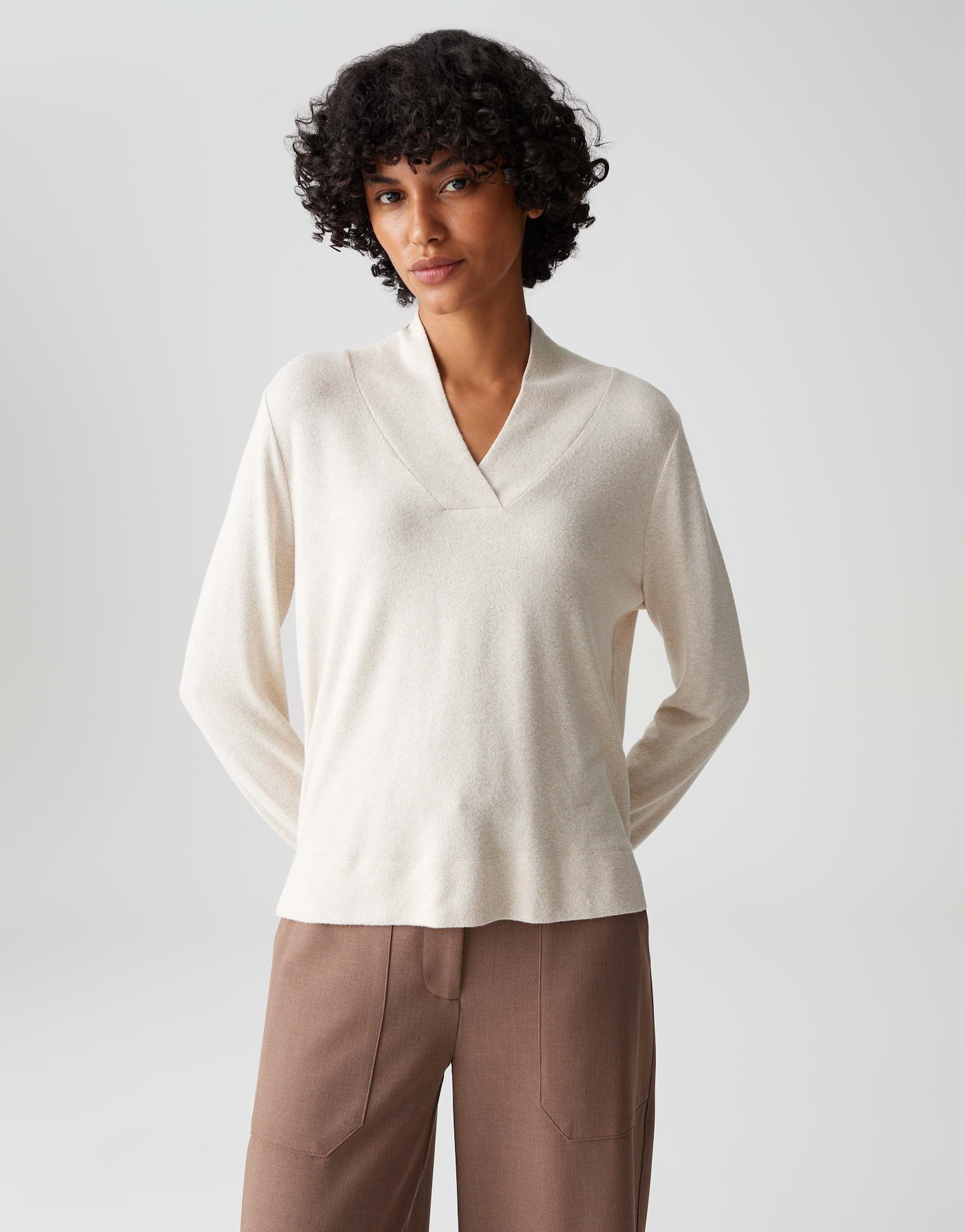 OPUS Longsleeve SEMILI Regular Fit in Strickoptik lockere Passform, weicher Griff, gebürstete Oberfläche
