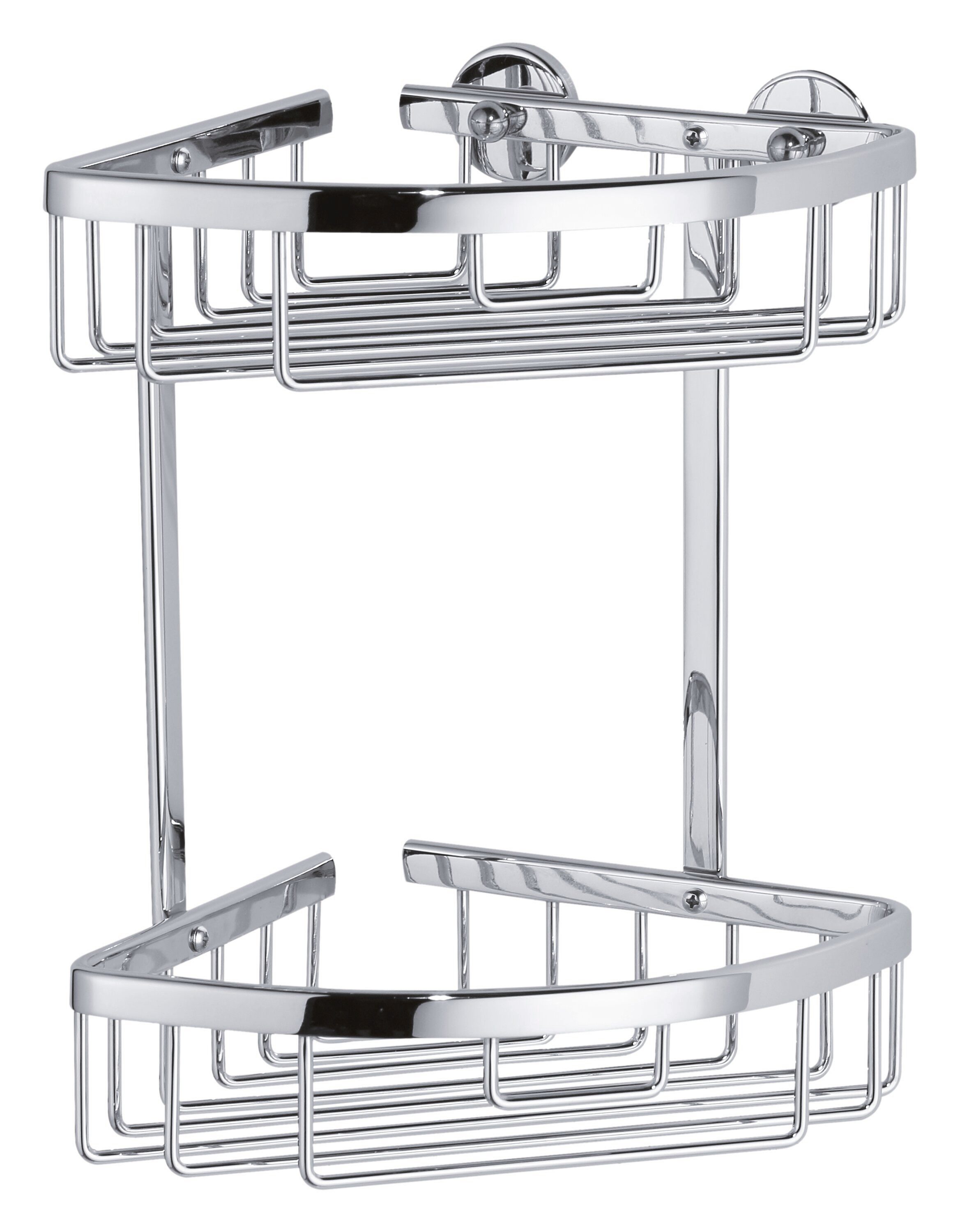 tesa Duschablage ALUXX Duscheckablagekorb ohne Bohren - 26,0 cm : 16,3 cm : 17,0 cm, Packung 1-tlg., selbstklebendes Hängeregal für die Dusche - chrom - silber glänzend
