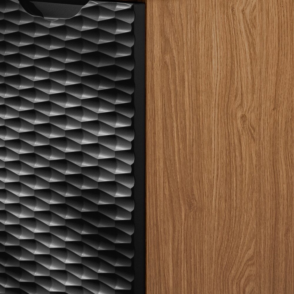 Lomadox Badkommode OLUO-56-BLACK, Badschrank, Unterschrank, Eiche mit schwarz, 3D-Oberfläche