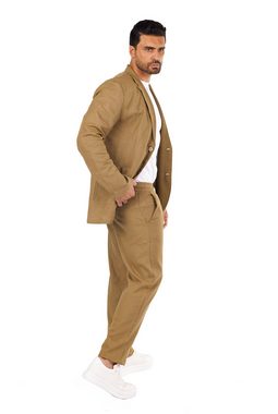 Denim Distriqt Anzug Leichter Sommer Anzug 2 Teiler Sakko mit Hose in Loose Fit Braun L (2-tlg., Set besteht aus Sakko und passender Hose)
