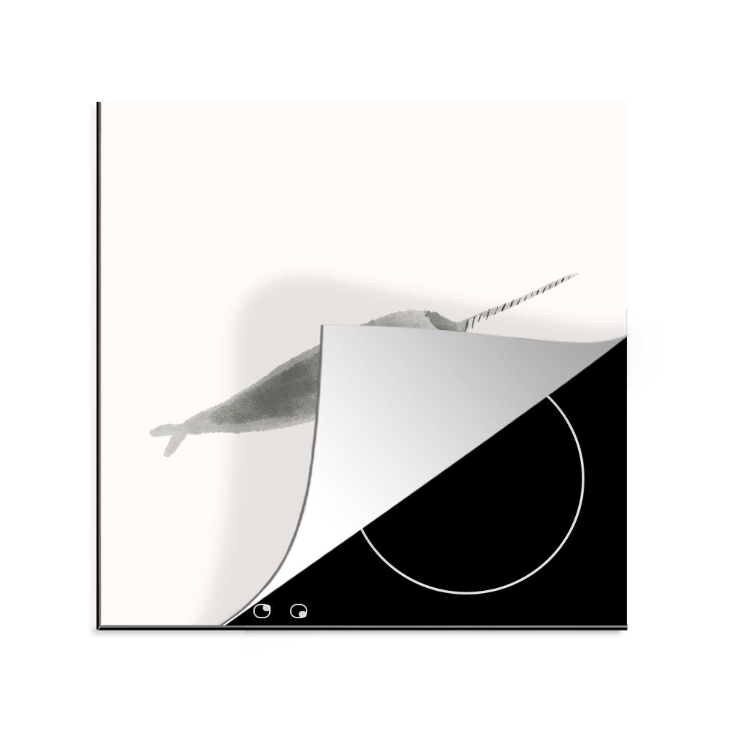 MuchoWow Herdblende-/Abdeckplatte Narwal - Tiere - Meer - Aquarell, Vinyl, (1 tlg), 78x78 cm, Ceranfeldabdeckung, Arbeitsplatte für küche