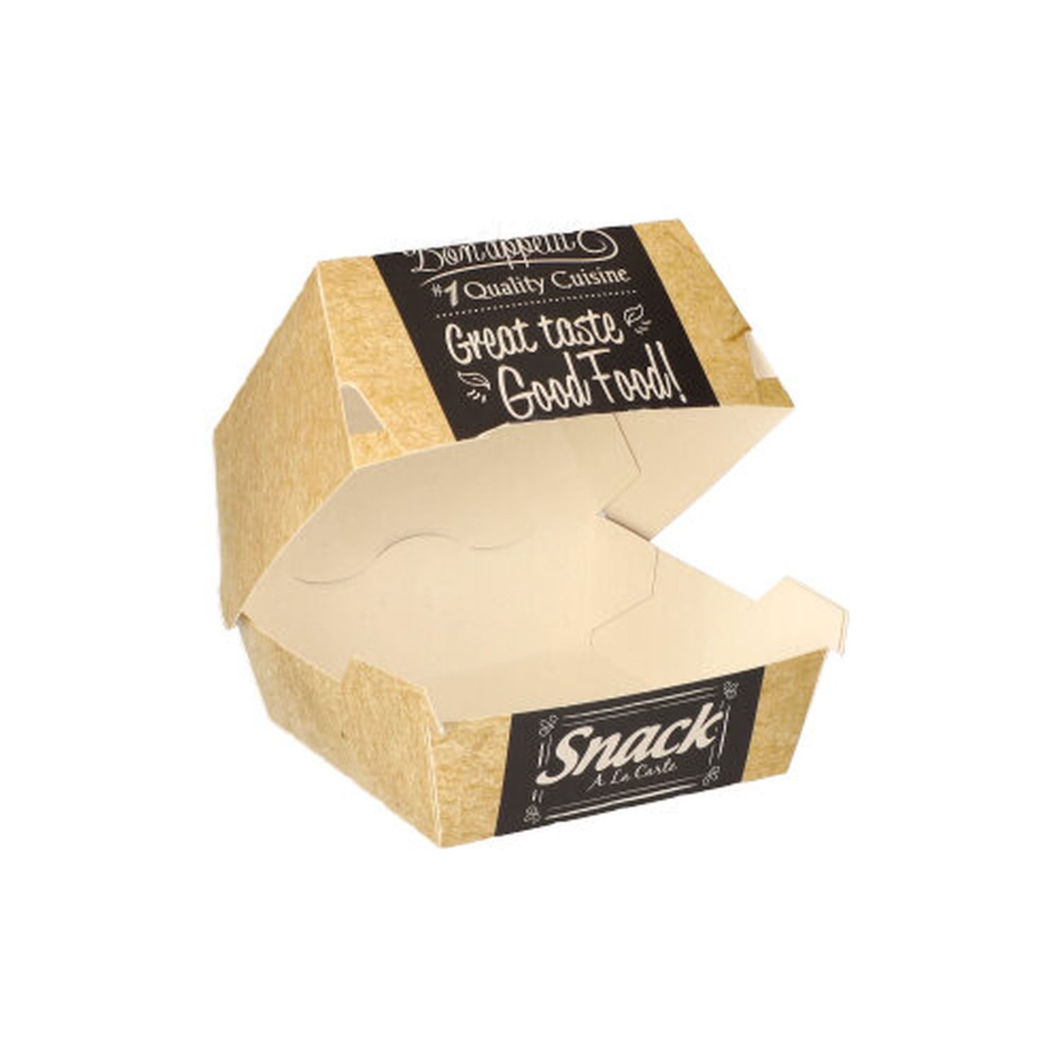 PAPSTAR Lunchbox Burgerbox „Good Food“ klein, 10 x 10 cm, Frischfaserkarton, (Packung, 50-tlg., 50 Burgerboxen), Klappdeckel, fettdicht, Aufdruck „Good Food“, 10 x 10 cm
