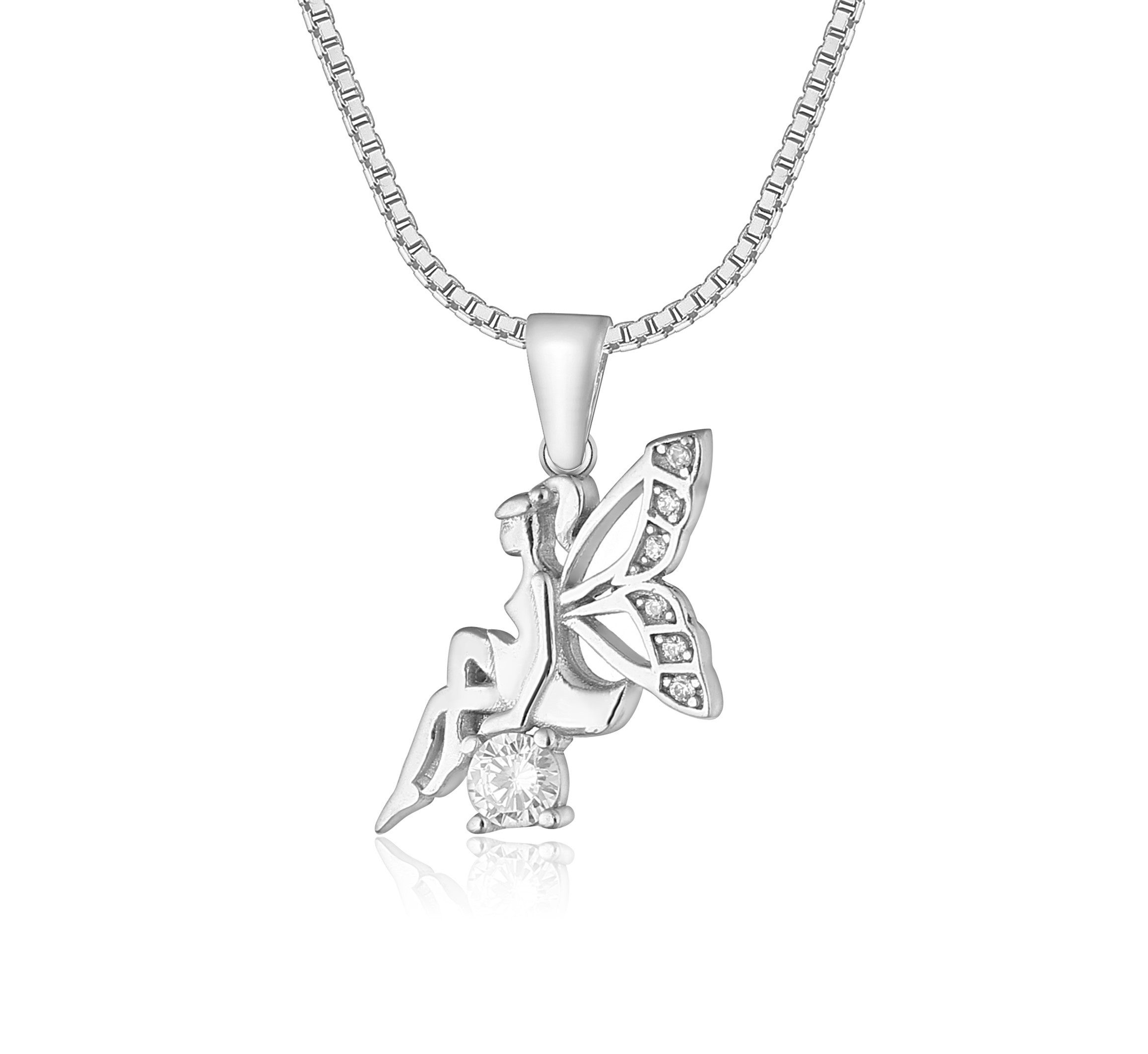 NAHLE Kette mit Anhänger Silberkette 925 Elfe Silber Schutzfee (inklusive Ювелірні виробиbox), 925 Silber Anhänger mit Zirkonia - rhodiniert