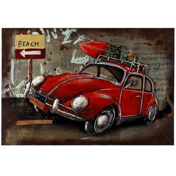 Home4Living Metallbild Wandbild Relief Unikat handgefertigt 60x40cm, VW Käfer, 3D-Effekt