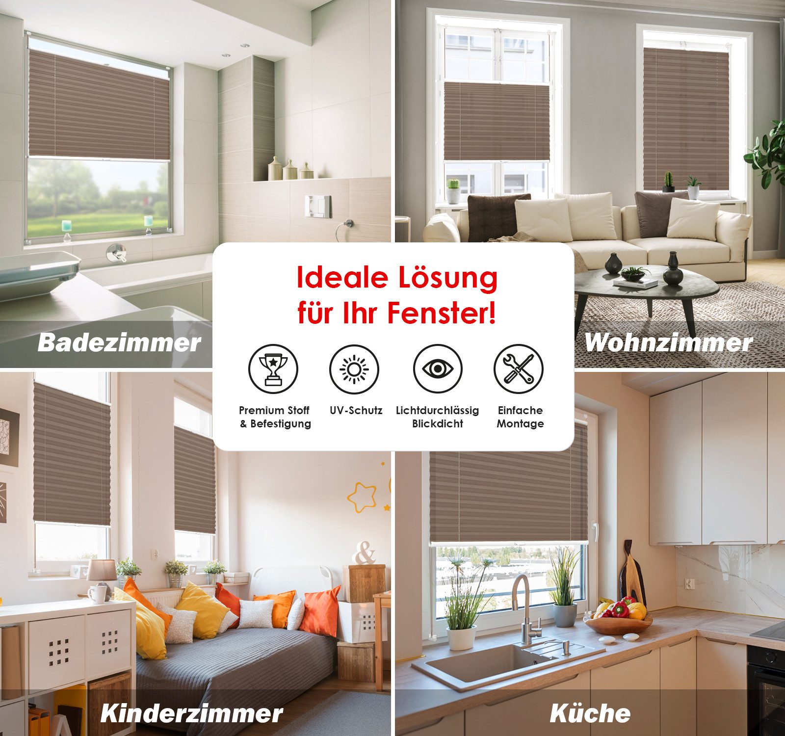 DomDeco Plissee Premium Plissee ohne Bohren, Sichtschutz, lichtdurchlässig, blickdicht, Klemmfix, Klemmfix, UV-beständig, modernes Design, stufenlos