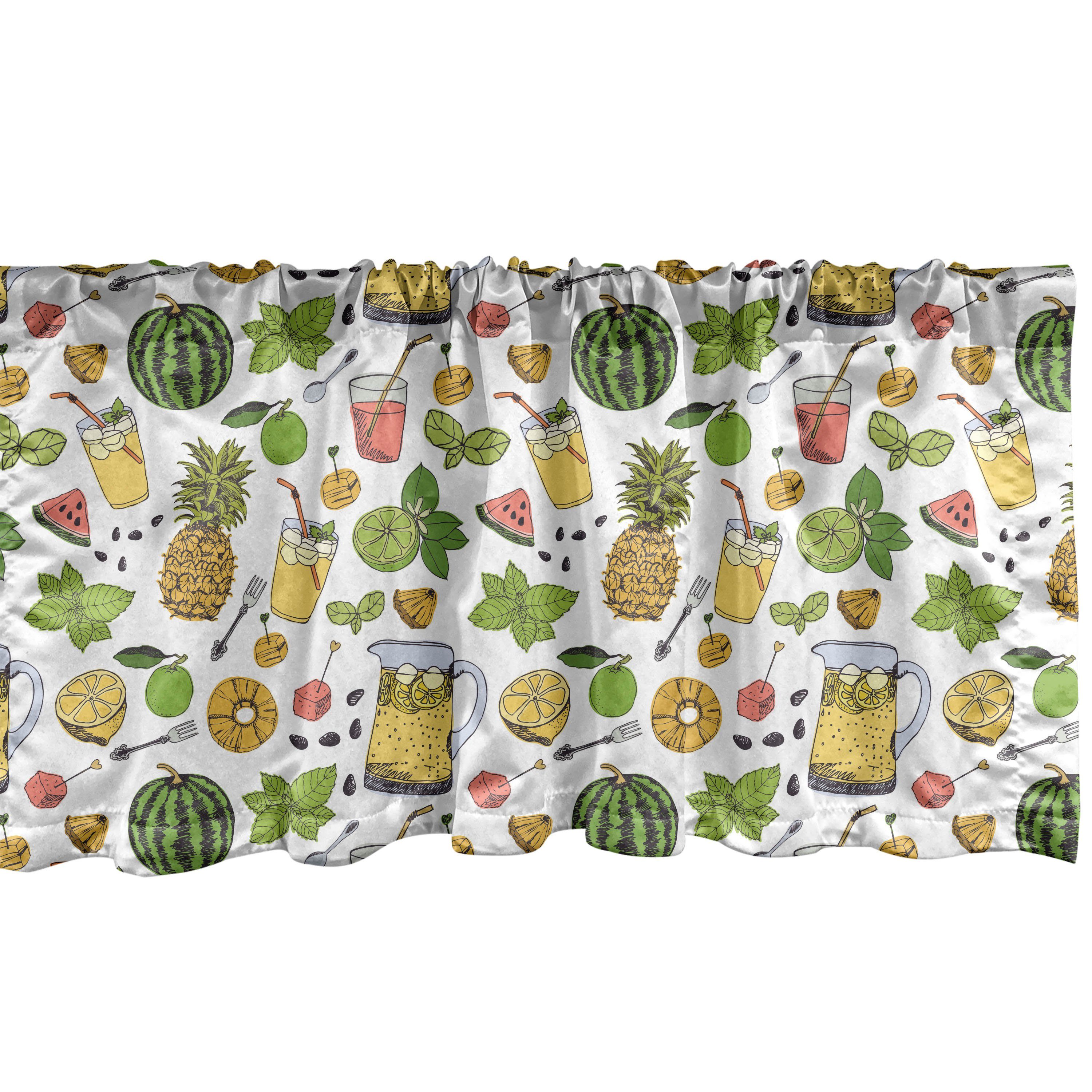 Scheibengardine Vorhang Volant für Küche Schlafzimmer Dekor mit Stangentasche, Abakuhaus, Microfaser, Tropisch Sommer-Drinks Früchte