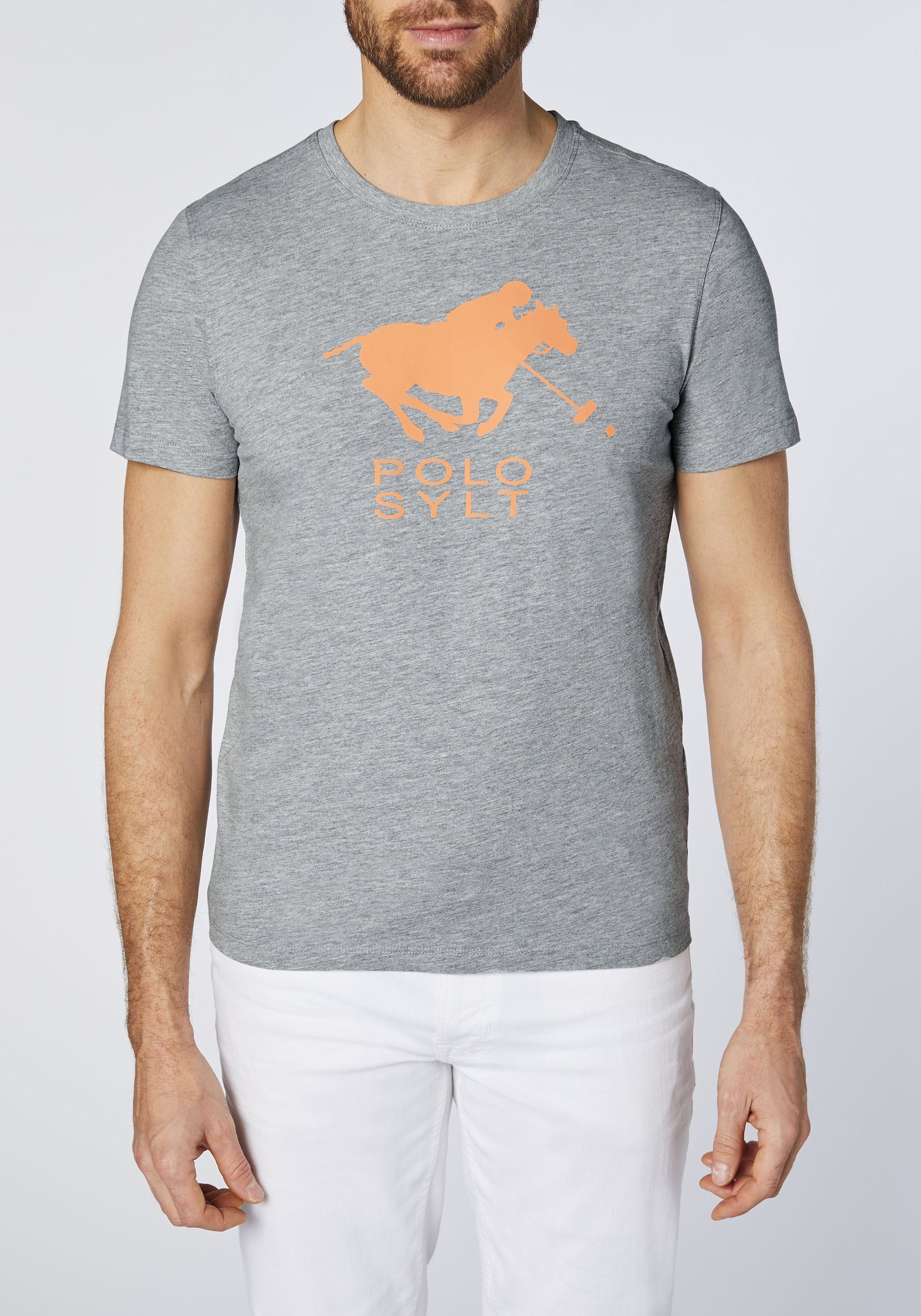 Gray Frontprint Melange Neutral Print-Shirt Neon 17-4402M mit Polo Sylt Logo