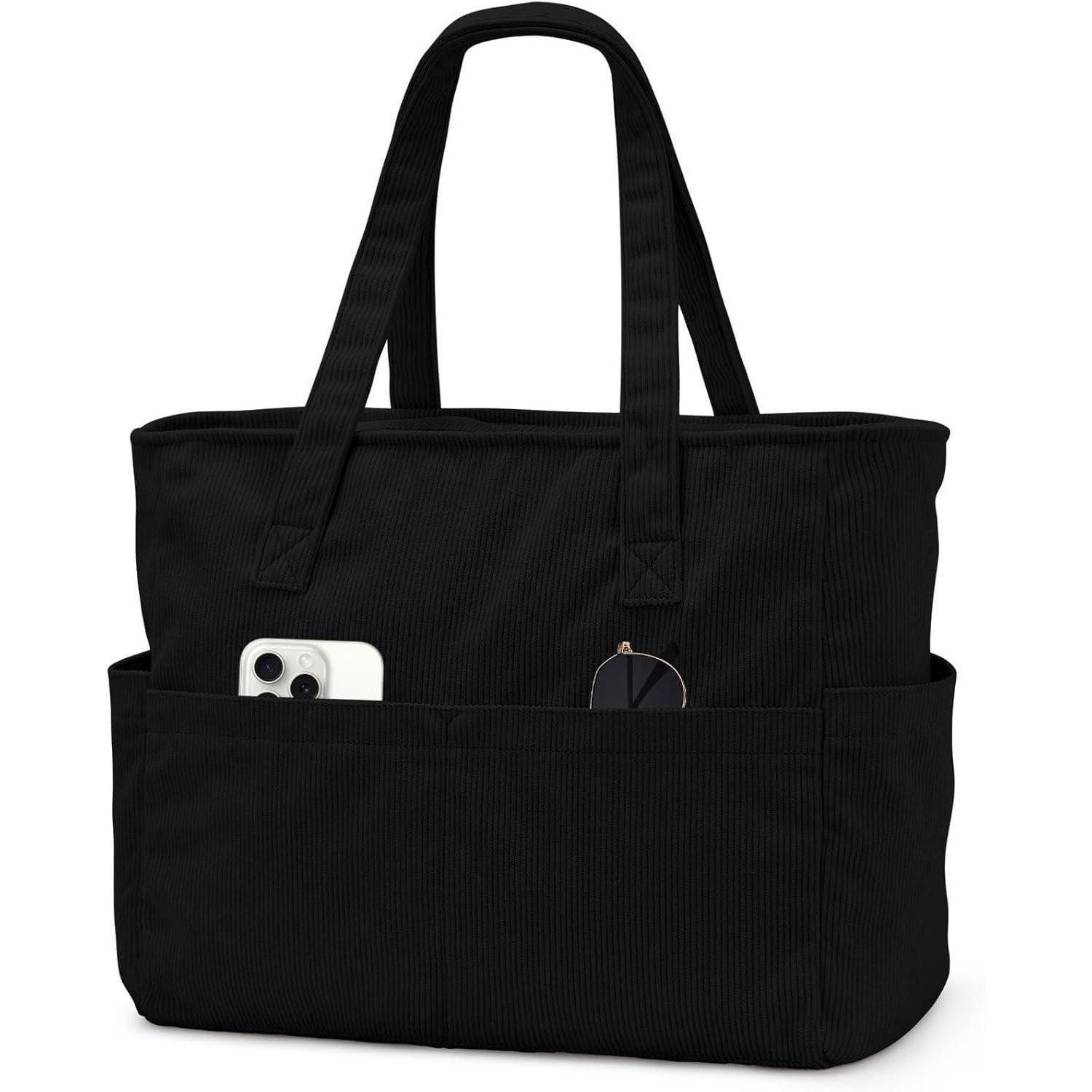 LuxusKollektion Umhängetasche Tote Bag Cord Umhängetasche Laptopfach 17 Zoll Damen Cord-schwarz