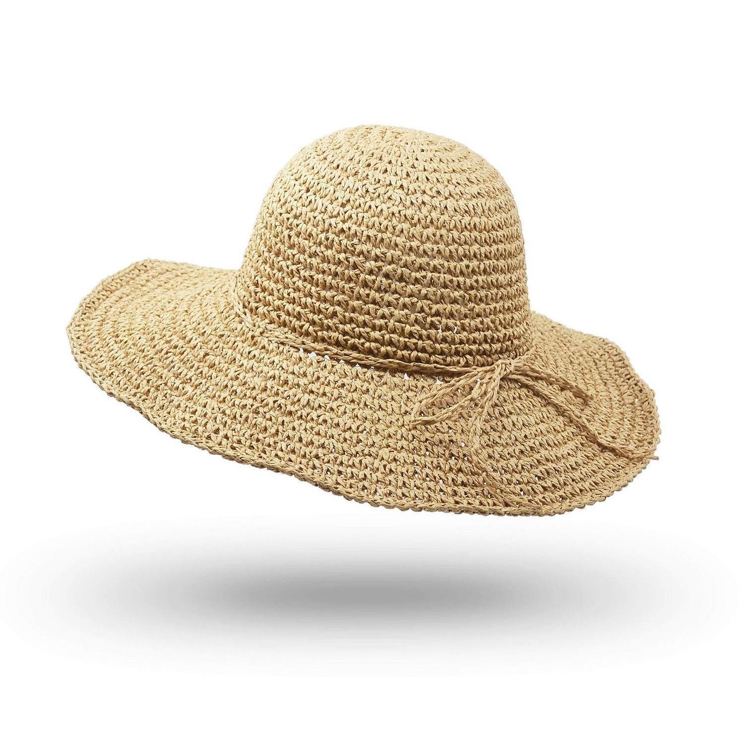 LuxusKollektion Strohhut Strohhut Strandmütze Sonnenhut Krempe Kinder Mann M Erwachsene beige