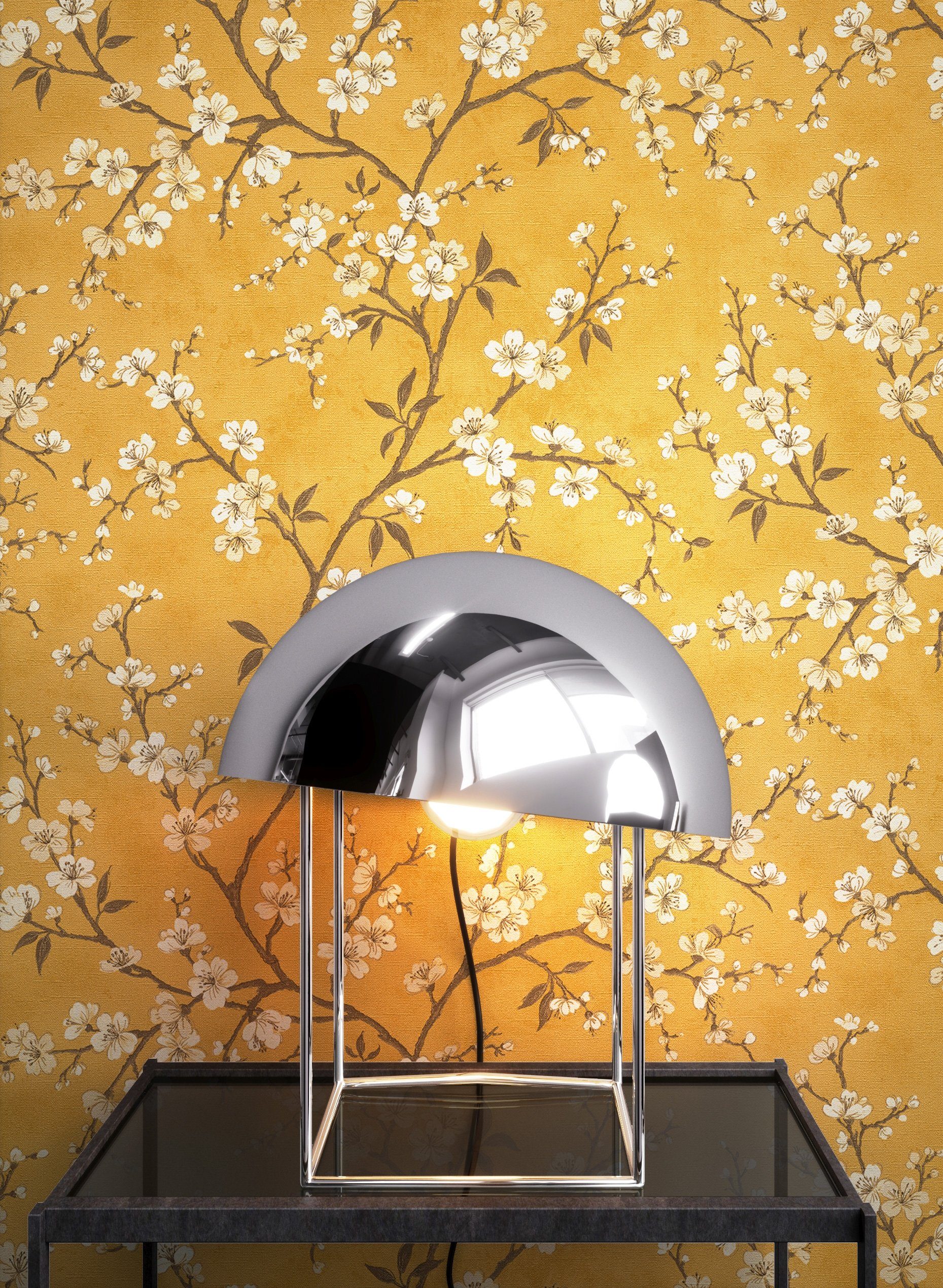 Newroom Vliestapete, Gelb Tapete Floral Blumen - Blumentapte Mustertapete Creme Beige Tropisch Modern Blätter Baum für Wohnzimmer Schlafzimmer Küche
