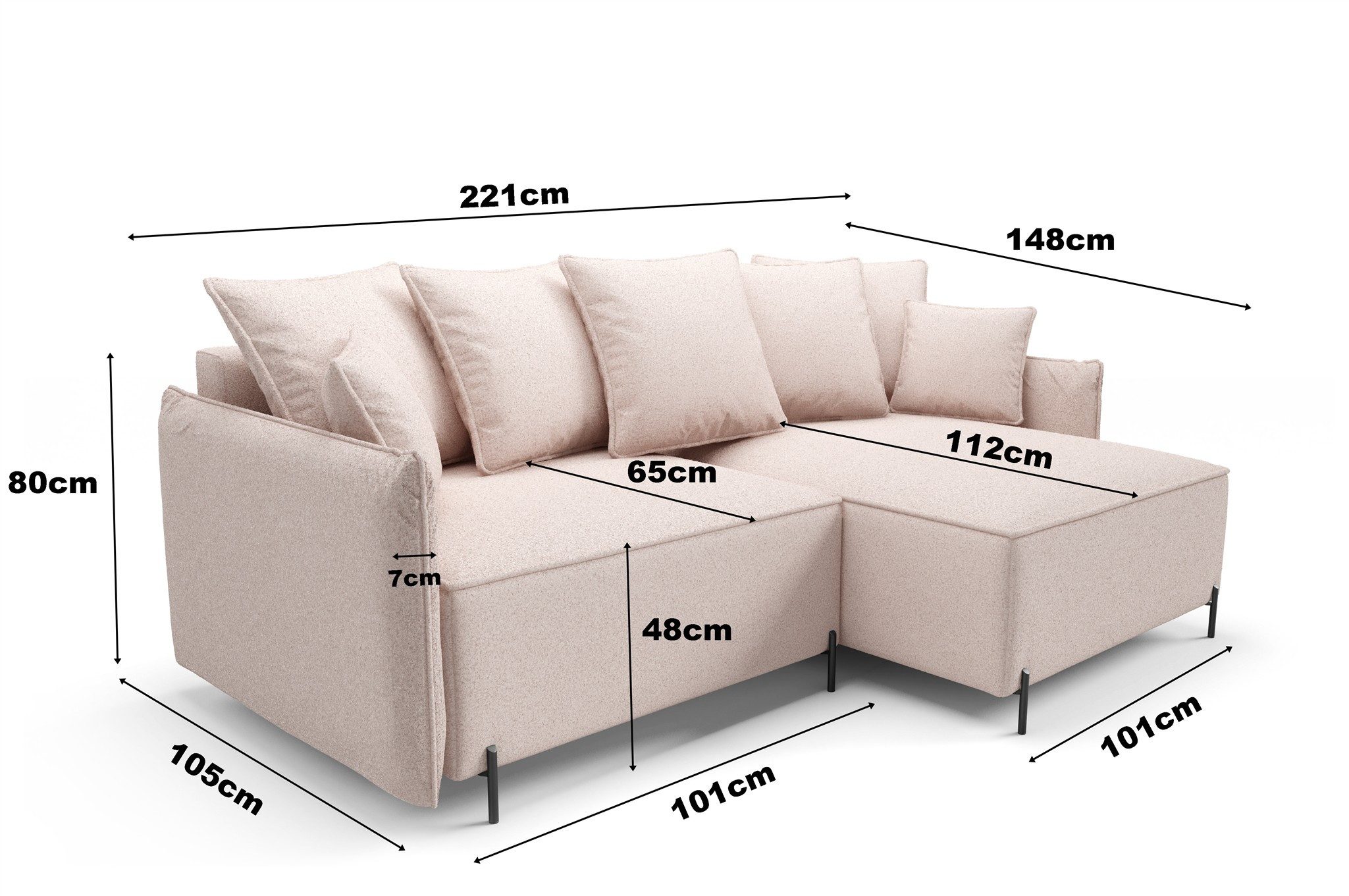 Fun Möbel Ecksofa Schlafsofa Sofa BETTO in Stoff Now or Never, Ottomane Links oder Rechts, Bettkasten, Rundumbezug