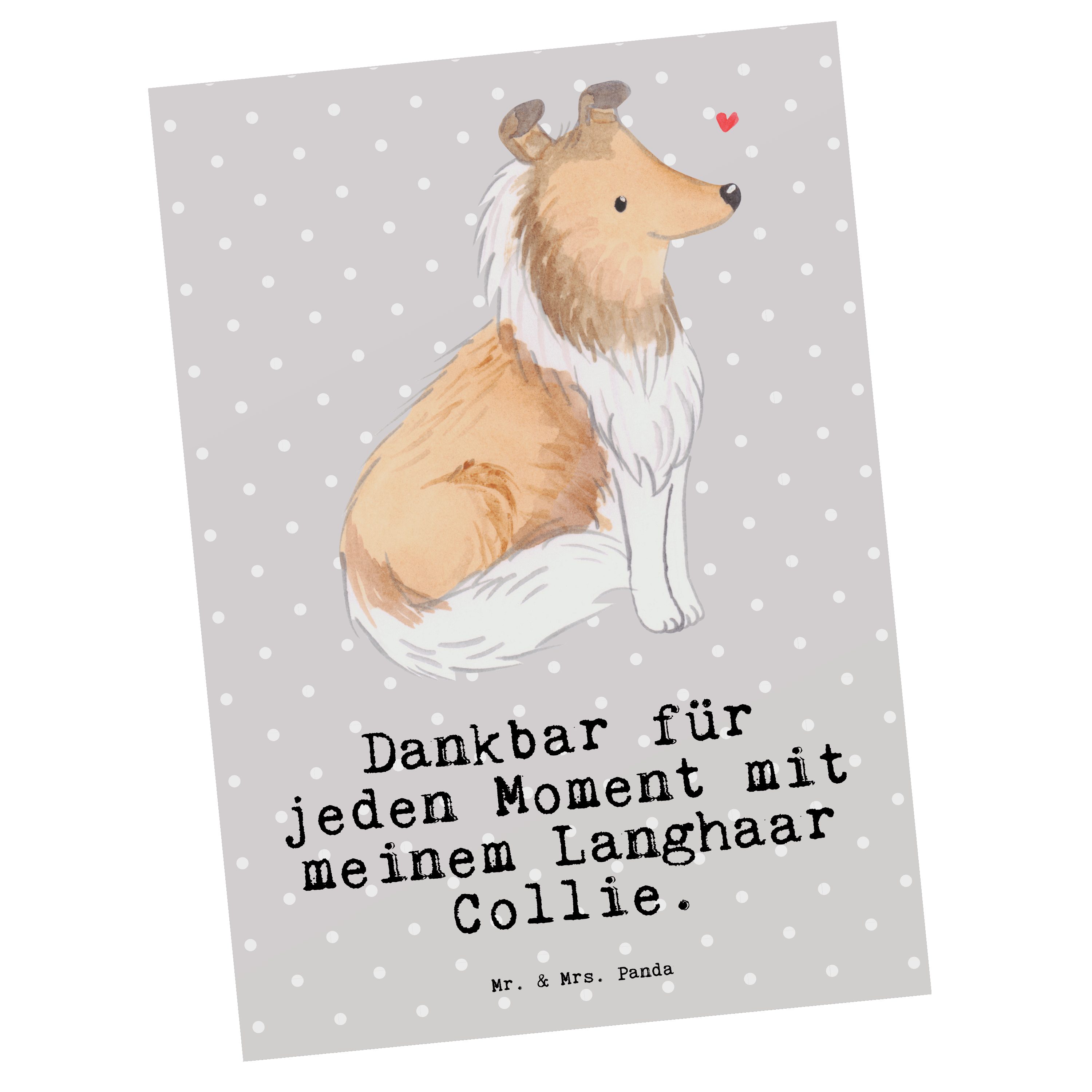 & Moment Postkarte Geschenk - Langhaar Collie - Mrs. Grußkarte, Pastell Grau Mr. Panda Geschenk,