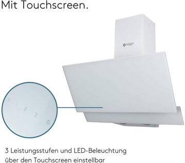 wiggo Kopffreihaube Dunstabzugshaube 50cm kopffrei weiß, Abluft Umluft Dunstabzug 300m³/h - LED Touch-Display 3 Stufen