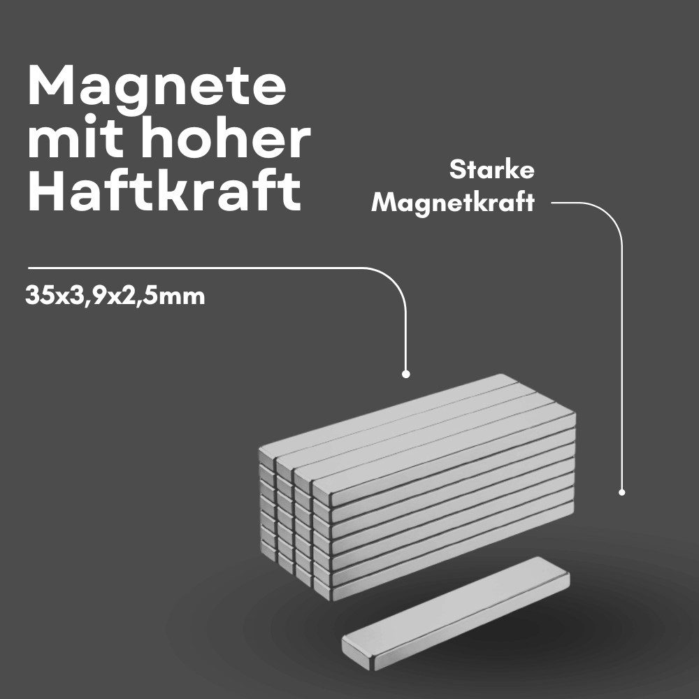 MaajeeKuto Magnet Neodym Magnet 35x3,9x2,5 mm 45H – Phosphat Quadermagnet 2,5 kg (5-St)