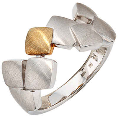 Schmuck Krone Silberring Damenring Ring aus 925 Silber & 585 Gold Gelbgold mattiert für Damen