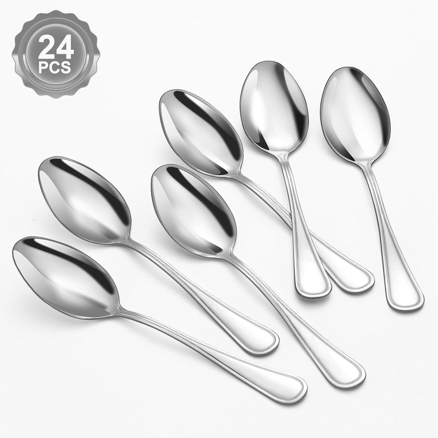 LuxusKollektion Suppenlöffel Suppenlöffel 24 Stück Edelstahl 20,3cm Silberner gemusterter Griff