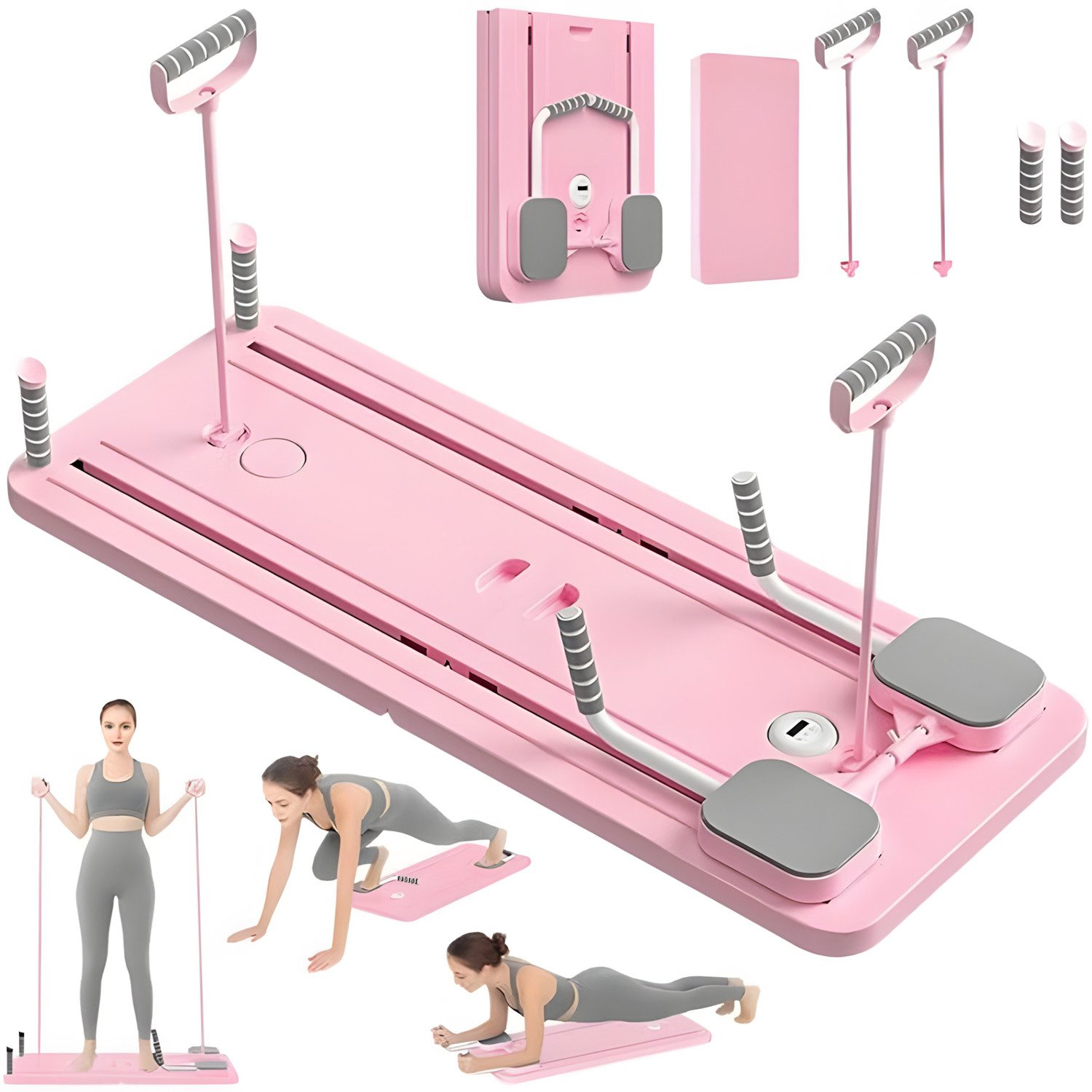 AKKEE Pilates-Reformer Ganzkörpertrainer Multifunktionales Trainingsboard, Faltbarer, Mehrere Trainingsfunktionen für Ganzkörperübungen zu Hause, 106×41 cm
