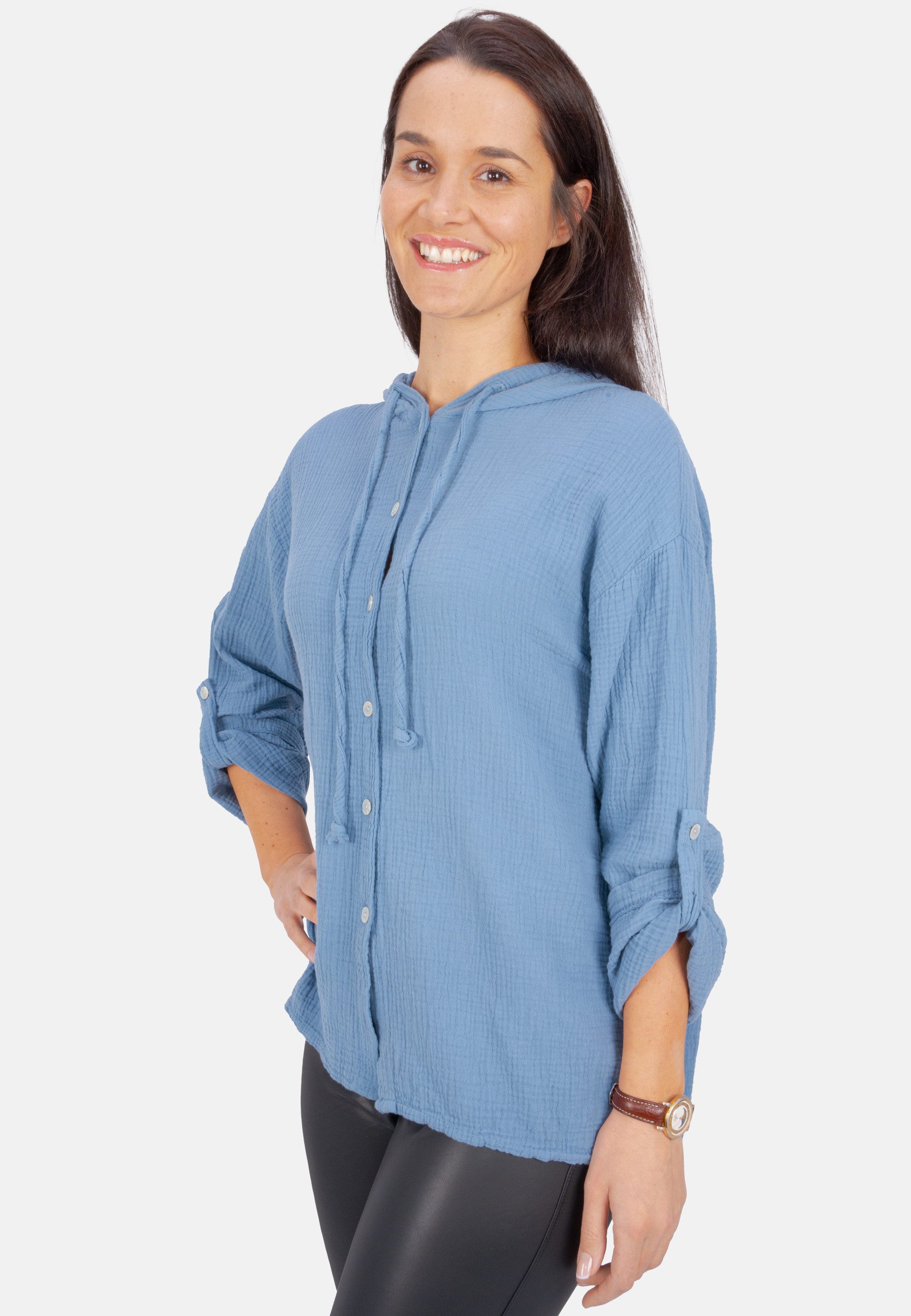 Seasons of April Hemdbluse Musselin Camila Oversized 100% Baumwolle Musselinbluse: Oversized, Halbarm & Kapuze