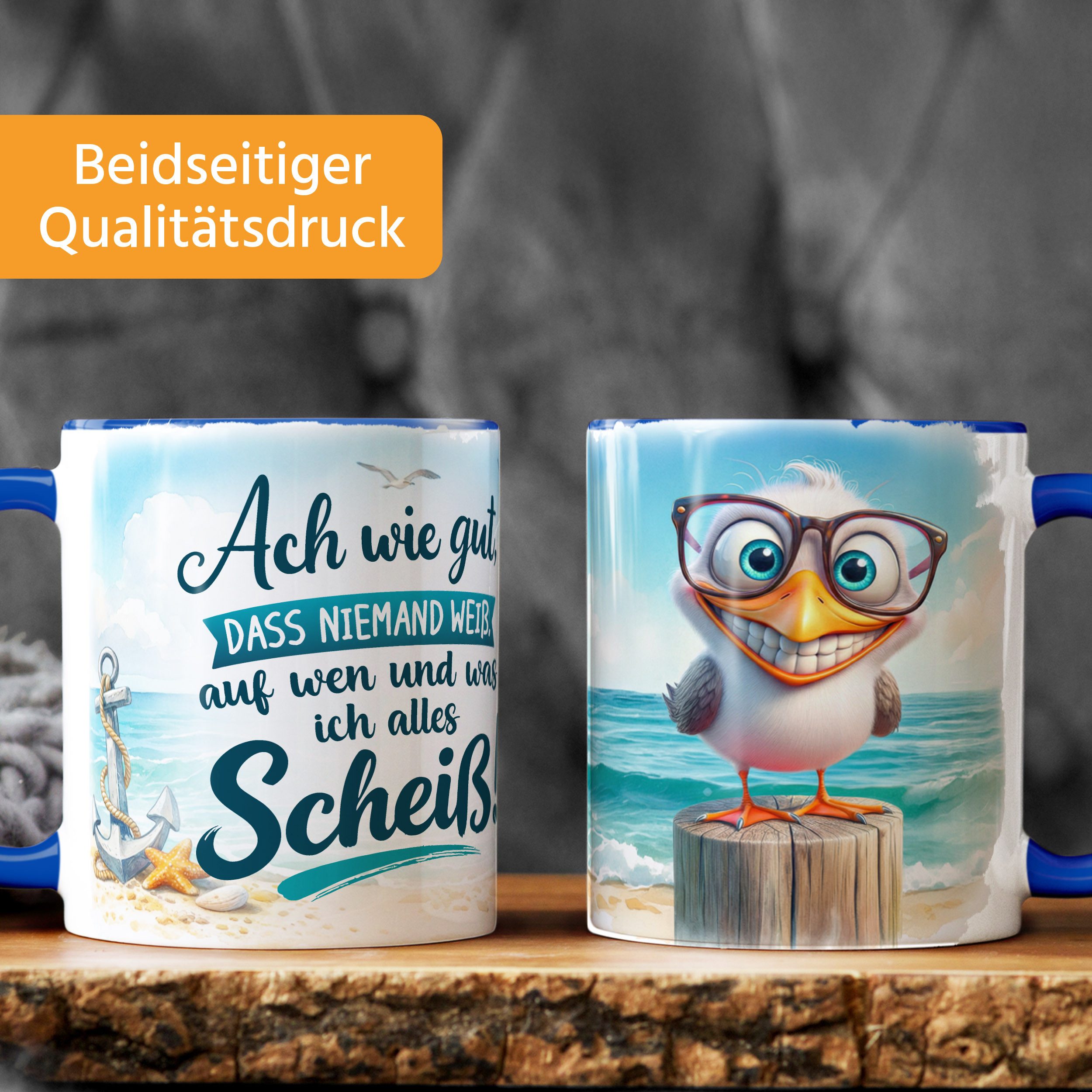 MoonWorks Tasse Tasse Möwe Spruch - Ach wie gut dass niemand weiss - Bürotasse, Keramik – Bild 3 von 5