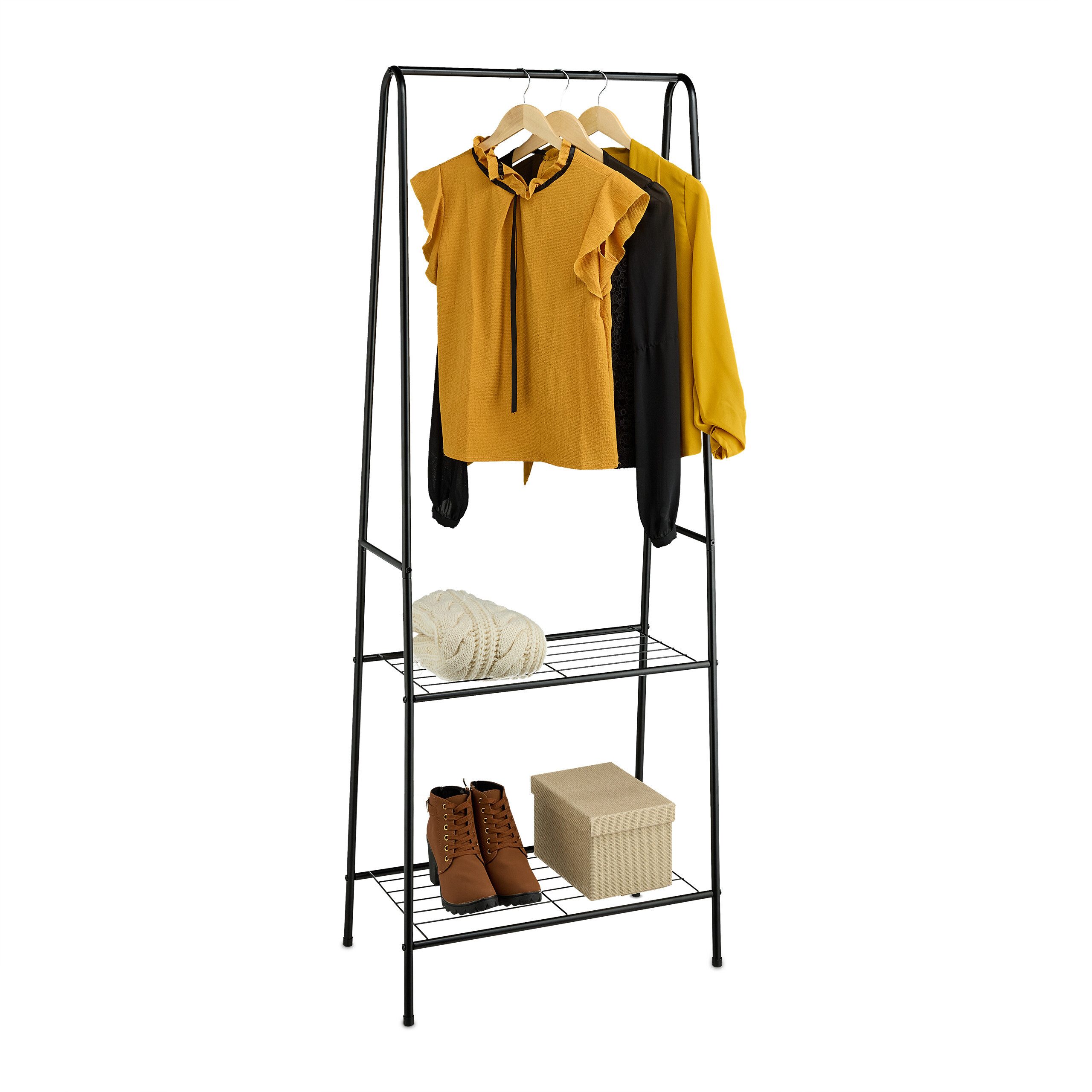 relaxdays Kleiderständer Schwarzer Kleiderständer 2 Ablagen günstig online kaufen