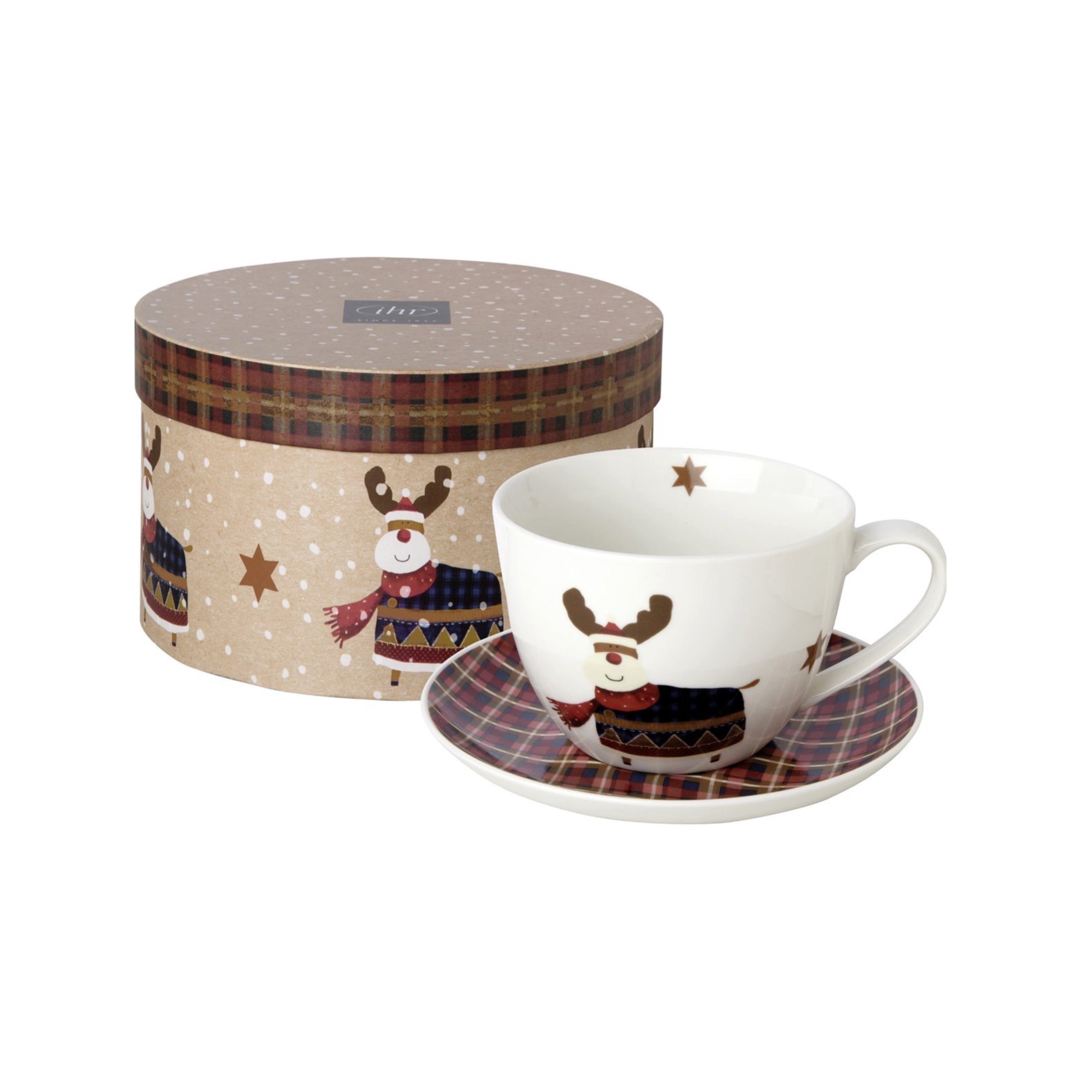 IHR Tasse Milchkaffeetasse mit Unterteller aus Porzellan im Geschenkkarton "Rudo