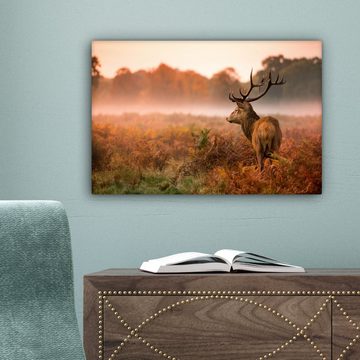 OneMillionCanvasses® Leinwandbild Hirsche - Nebel - Herbst, (1 St), Wandbild Leinwandbilder, Aufhängefertig, Wanddeko, 30x20 cm