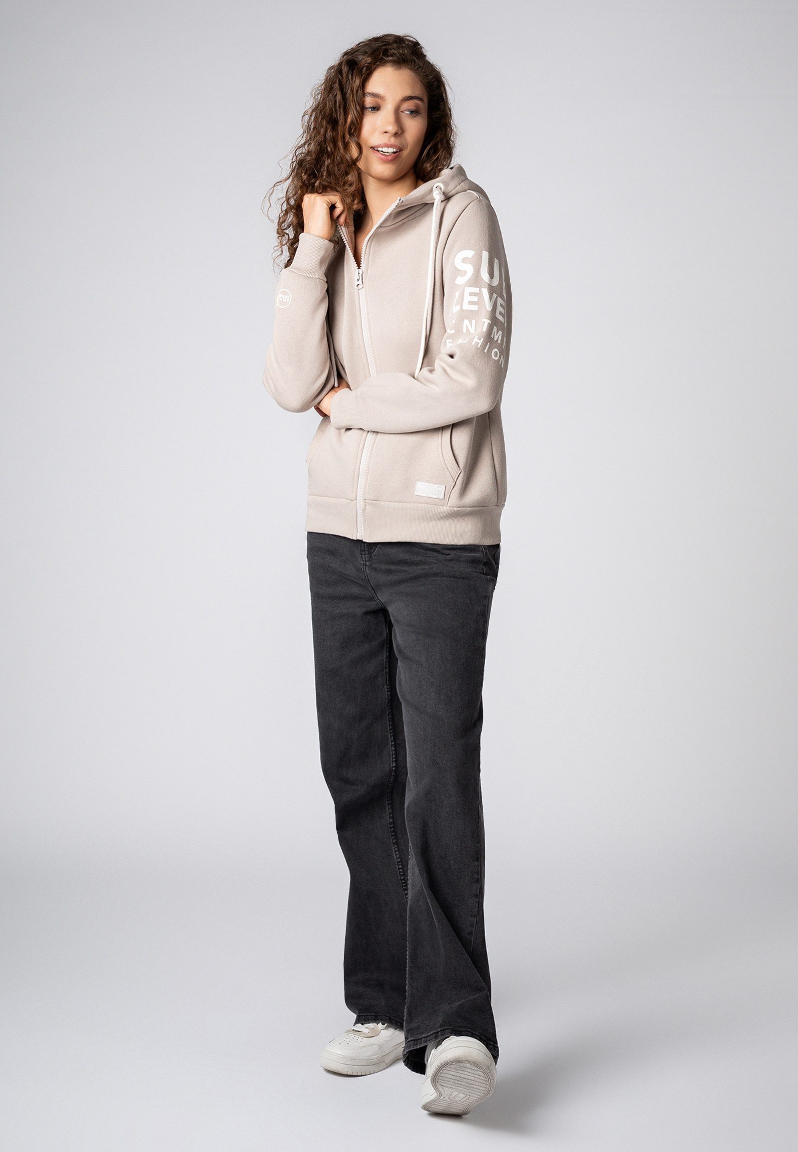 SUBLEVEL Kapuzensweatjacke Damen Jacke mit Prints und Kapuze Hoodie, Kapuzenpullover, Zipperjacke mit Kängurutasche und Kapuze