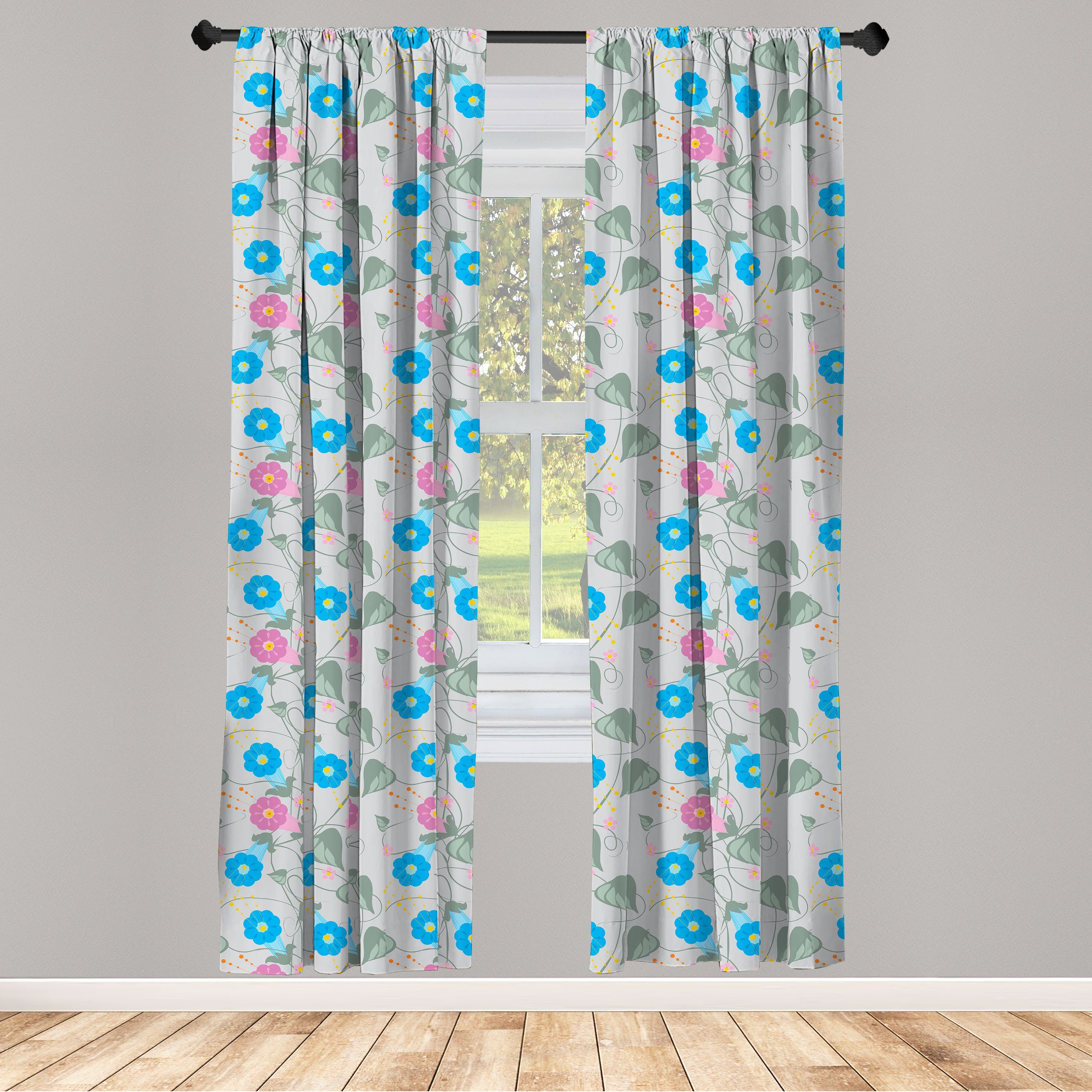 Gardine Vorhang für Wohnzimmer Schlafzimmer Dekor, Abakuhaus, Microfaser, Blumen Winde Kletterpflanzen