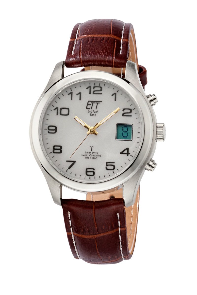 ETT Funkuhr Basic EGS-11333-60L, Armbanduhr, Solar, Herrenuhr, Lederarmband, analog, digital