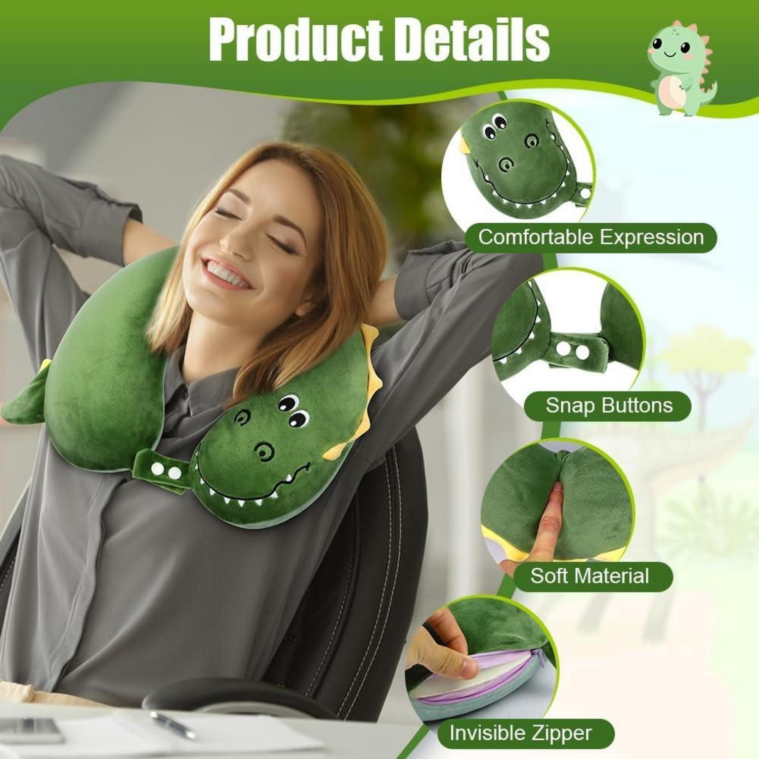 LuxusKollektion Augenkissen Reisekissen Memory Foam Cartoon Dinosaurier Grüner Dinosaurier