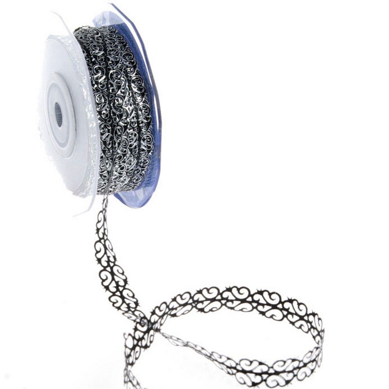 Deko AS Dekoband Geschenkband "Vine Ribbon" - schwarz/silber - 12mm - 20m - 92102 91, Dekoband schwarz silber