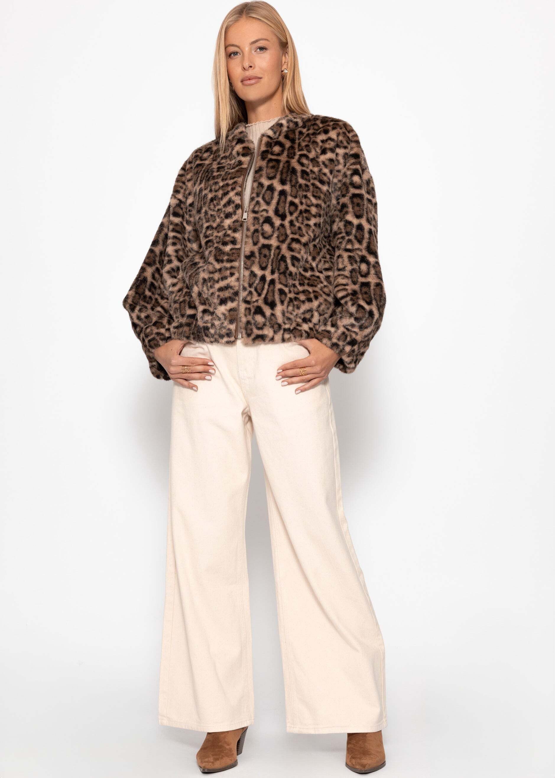 SASSYCLASSY 5-Pocket-Jeans Wide Leg Jeans mit hohem Bund für Damen Jeans im 5-Pocket-Stil aus Baumwolle Beige Offwhite Leo Schwarz Rosa – Bild 4 von 5