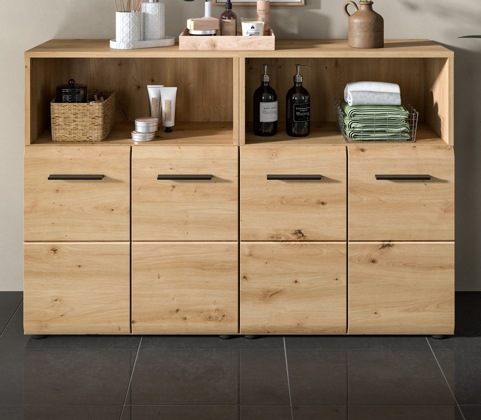 Inn.Furn Badkommode Cover (Spar-Set, 2x Kommode in Eiche Artisan, 120 x 80 cm), einzeln oder als Doppelkommode – Bild 2 von 5