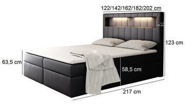 yourhouse24 Boxspringbett Alpina mit 2 Bettkästen, Doppelbett mit Bonell-Matratze + Topper LED