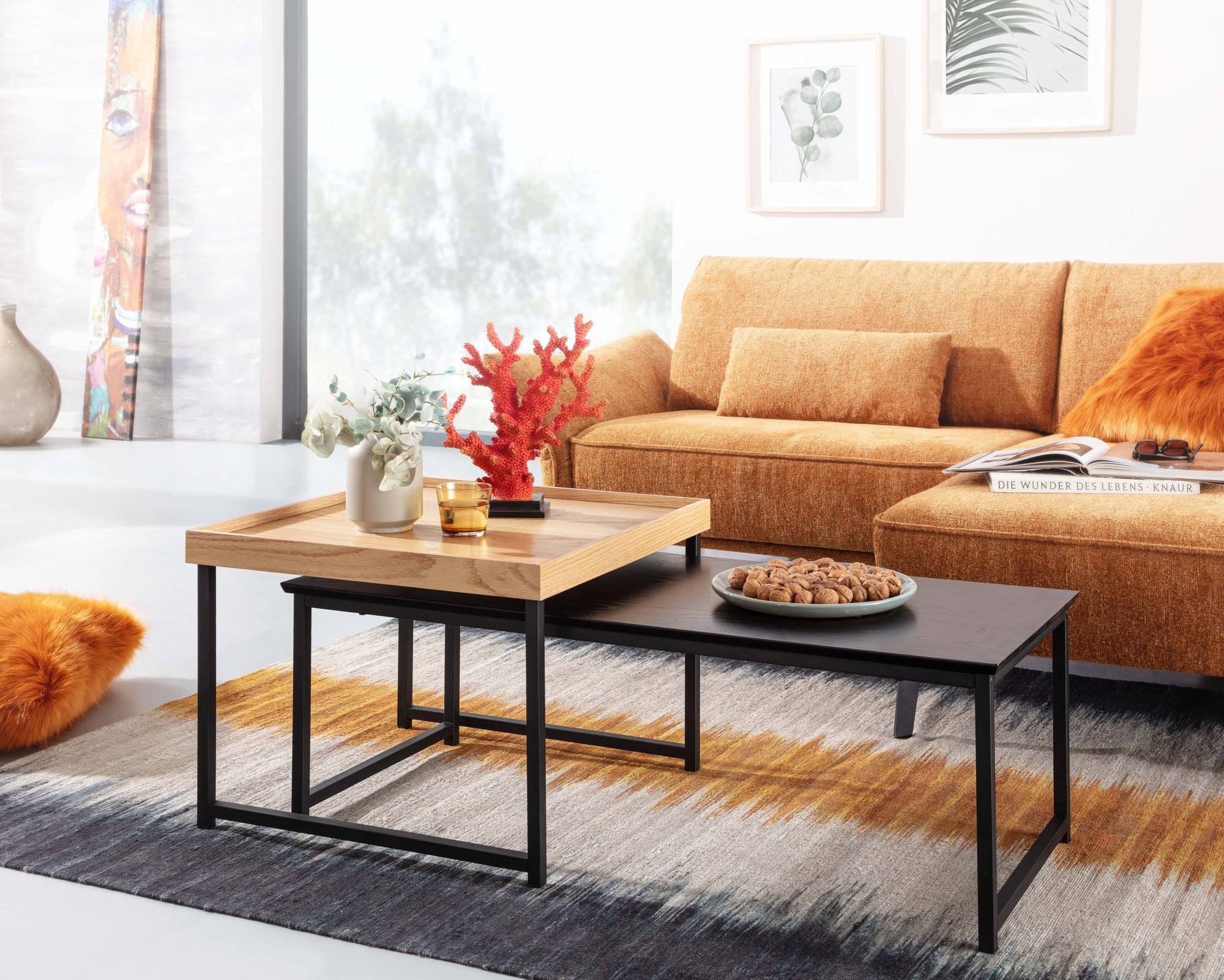Wohnling Satztisch WL6.501 Couchtisch 2er Set Eiche Sofatisch Holz Metall Tisch Modern (2er Set Holz / Metall Sofatisch Eckig Eiche Modern), Beistelltisch 2-teilig, Couchtisch Wohnzimmer