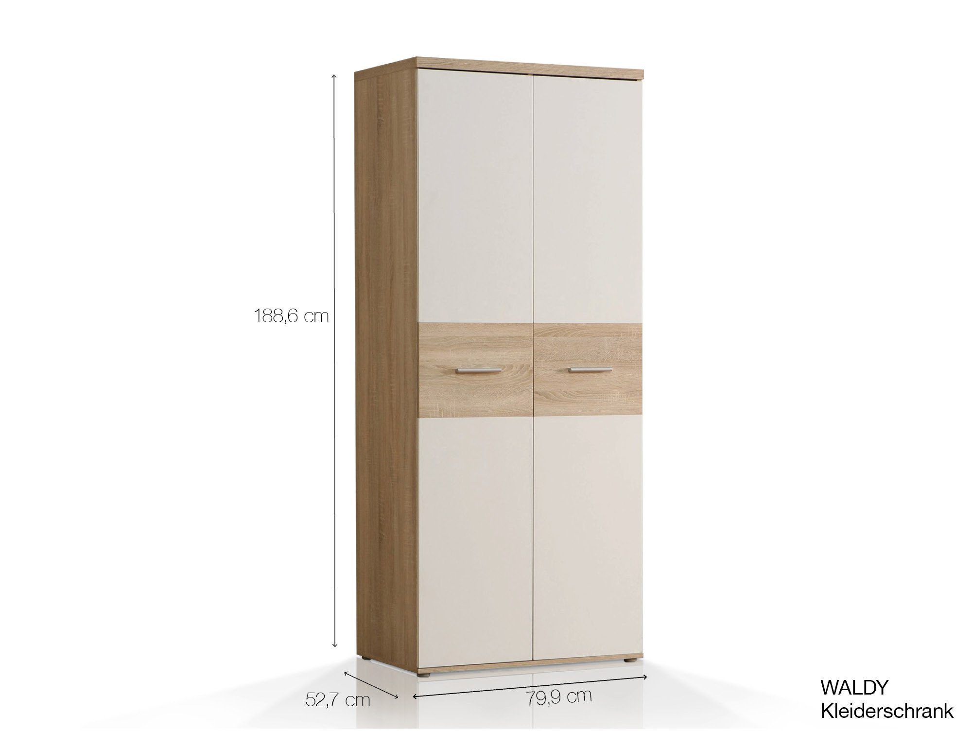 Moebel-Eins Kleiderschrank WALDY Kleiderschrank Dekorspanplatte, Türen, 2 sonomafarbig/weiss Eiche Material mit