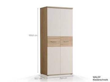 Moebel-Eins Kleiderschrank WALDY Kleiderschrank mit 2 Türen, Material Dekorspanplatte, Eiche sonomafarbig/weiss