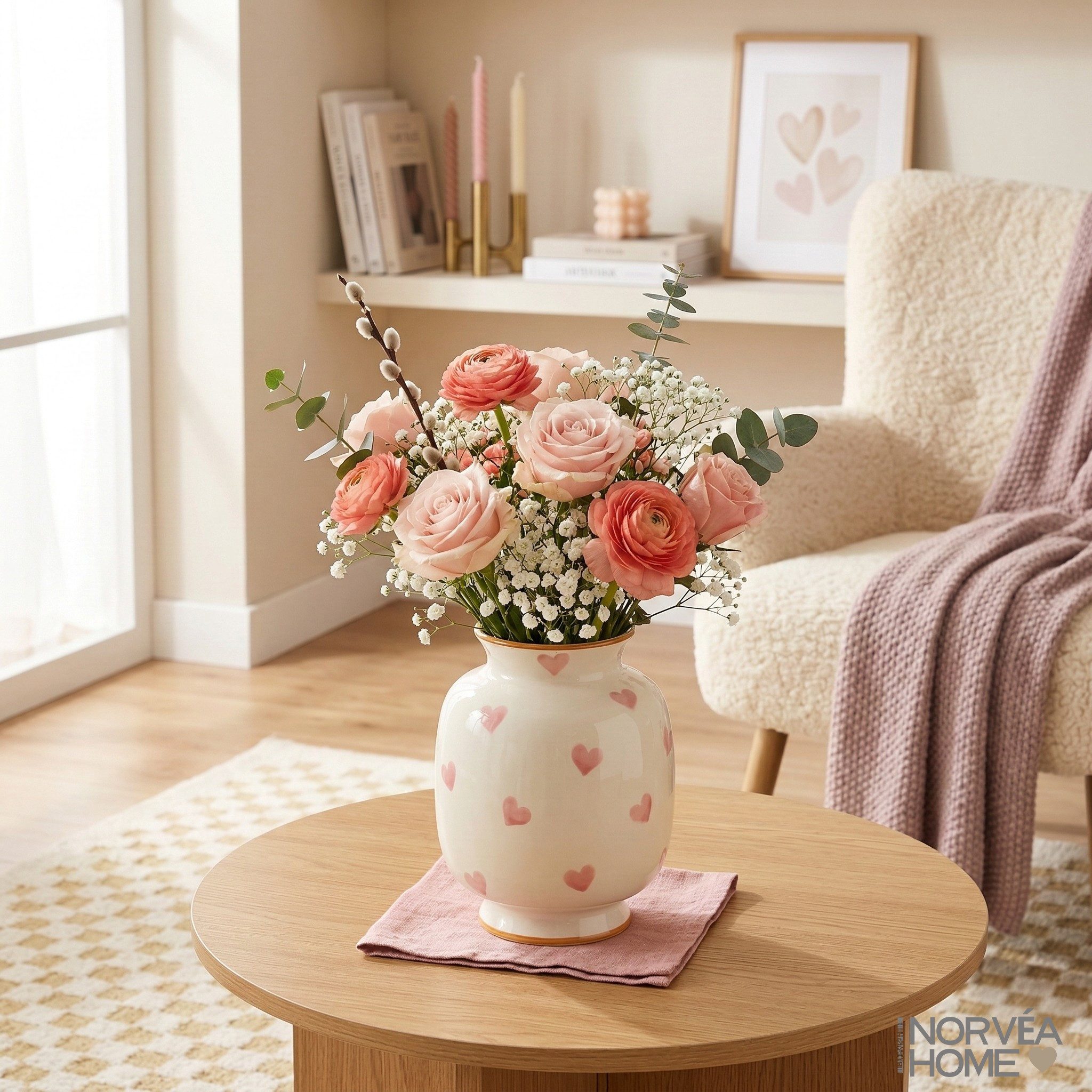 Norvéa Home Dekovase Deko-Vase mit Herzmuster aus Keramik kleine Blumenvase, Herzmuster, dekorativ, bauchige Form