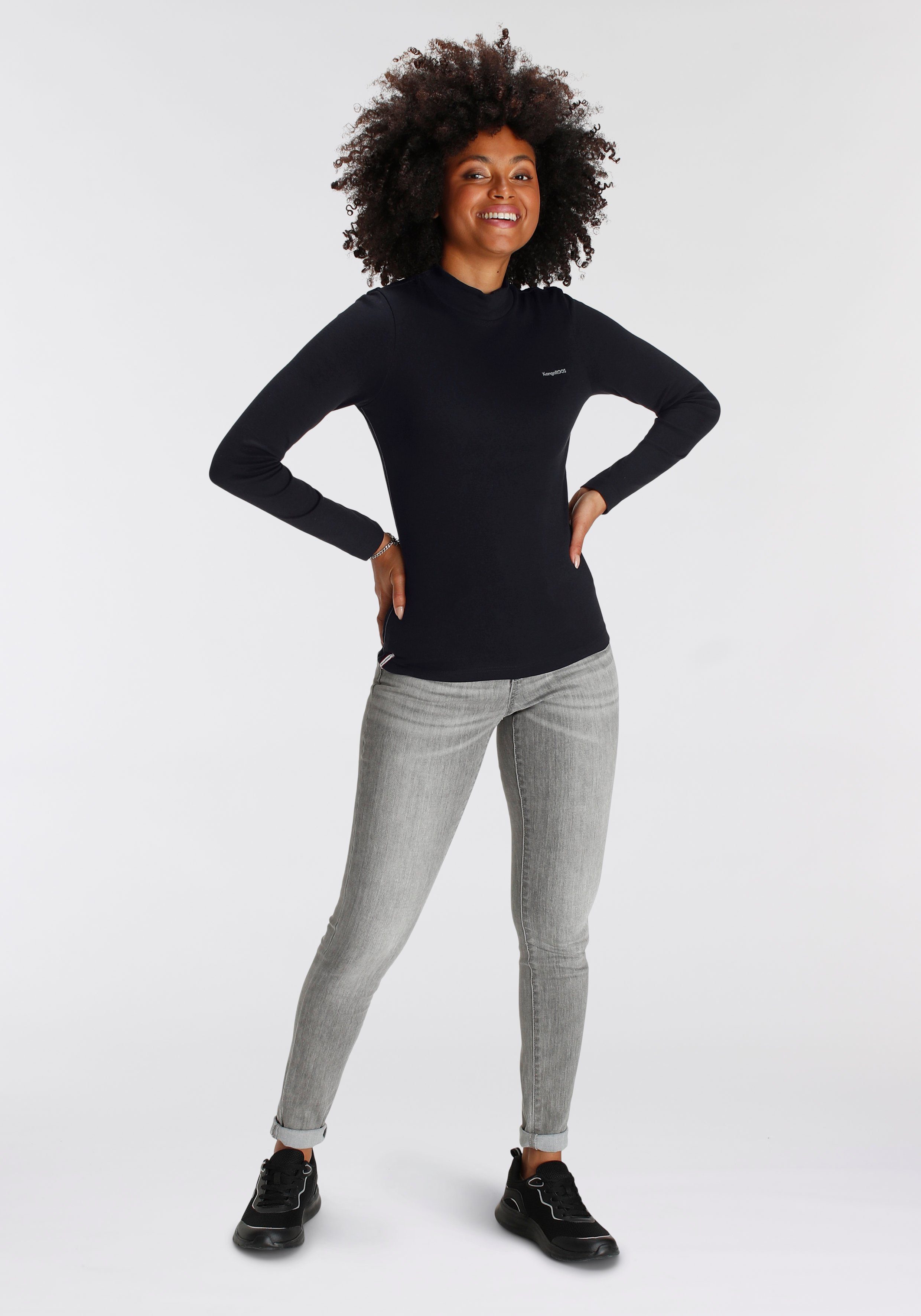 KangaROOS Longsleeve Langarm, sehr figurbetont, unifarben, Stehkragen