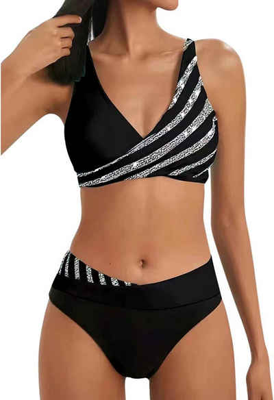 FIDDY Bandeau-Bikini Neuer Bikini-Badeanzug mit geteiltem Druck für Damen Push-up-Badeanzug