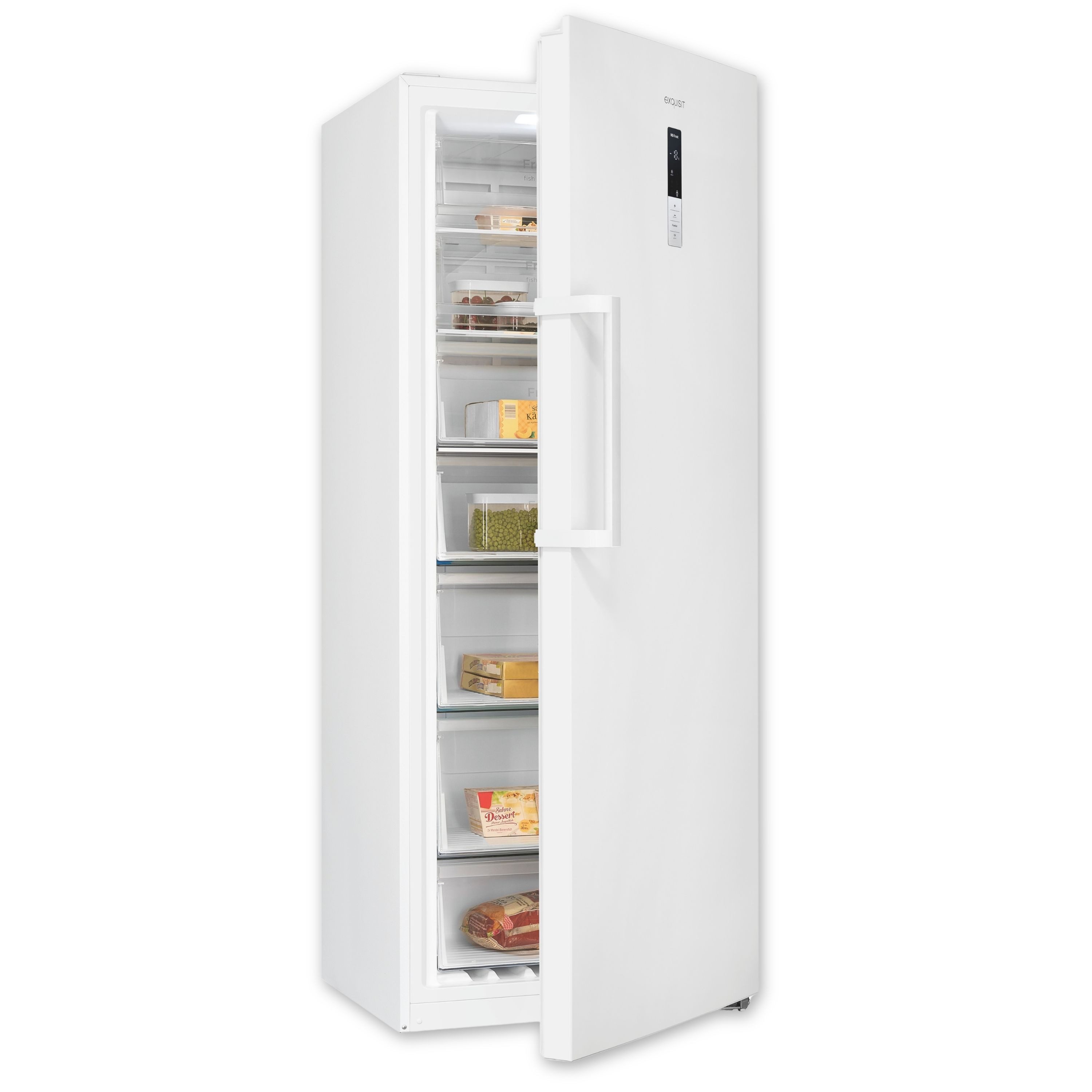 exquisit Gefrierschrank GS5380-NF-H-050D, 1855 cm hoch, 710 cm breit, NoFrost, 4-Sterne-Gefrieren, Alarm, Schnellkühlen, Schnellgefrieren