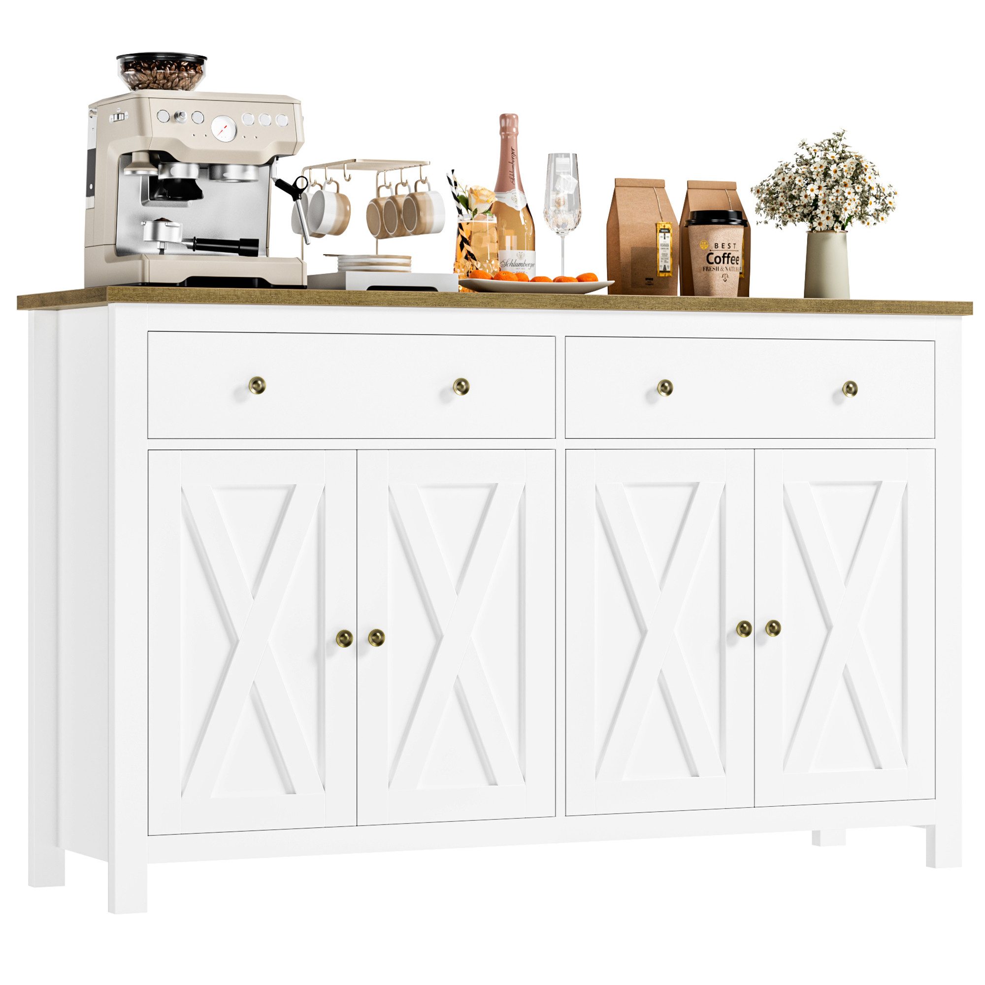 Homfa Sideboard für Küche 140cm Breit, Küchenschrank Buffetschrank mit 2 Sc günstig online kaufen